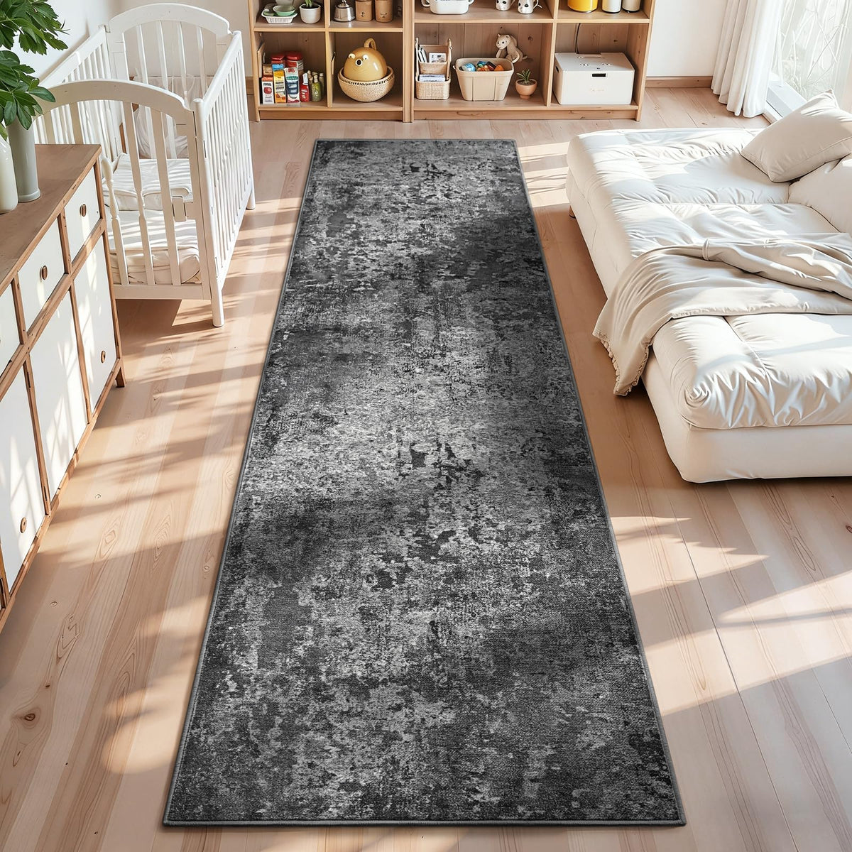 Living Room Rug 5x7 Gray Area Rug Machine Washable Boho Rug Non Slip Abstract Vintage Indoor Large Rugs for Bedroom, Classroom, College Dorm, Farmhouse, Dining Room, Kids Playroom