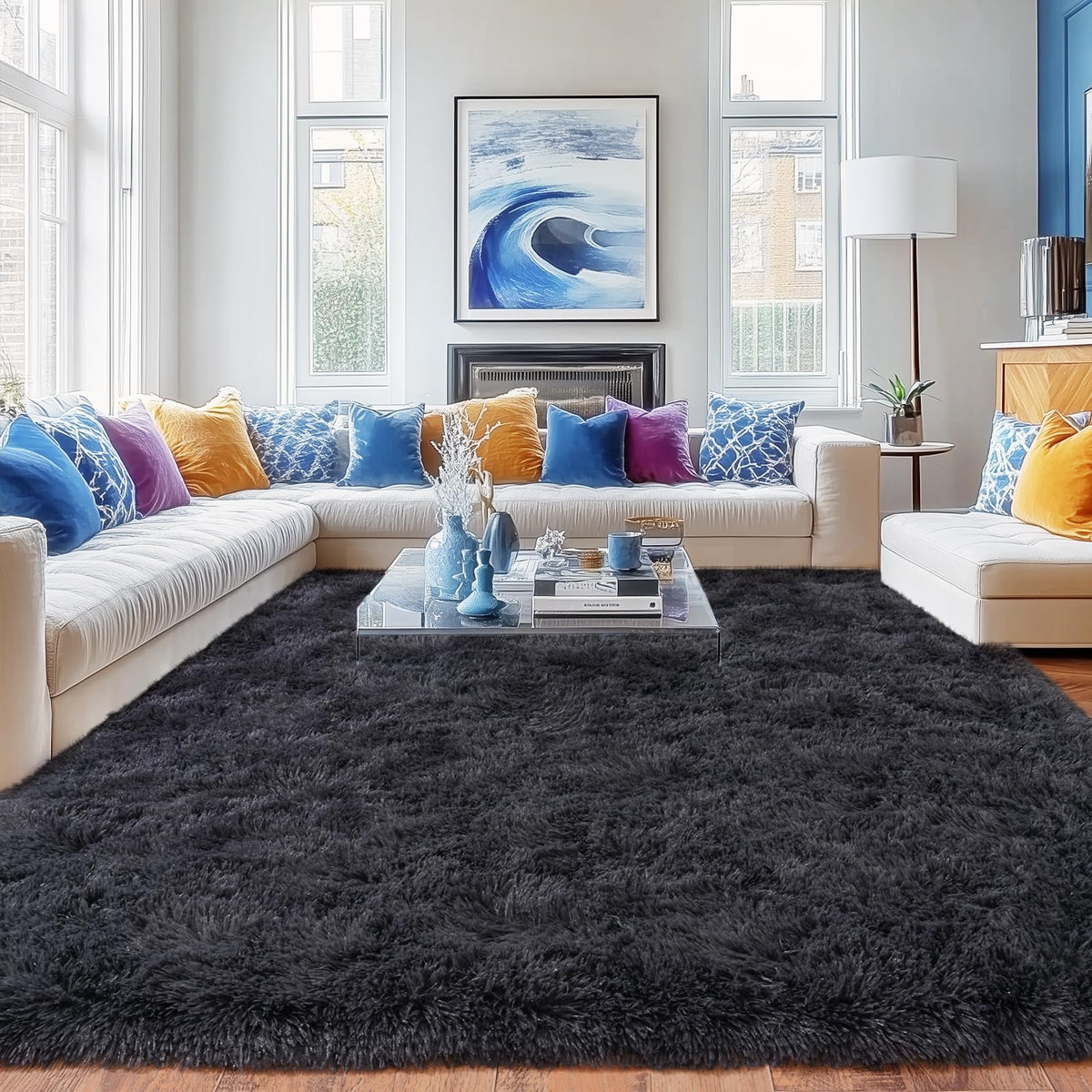 Black Rug for Bedroom, Soft Shaggy Modern Shag 4x6 Area Rugs for Living Room, Upgrade Non-Slip Plush Fluffy Carpet for Kids Boys Girls Room Dorm Home Decor Aesthetic