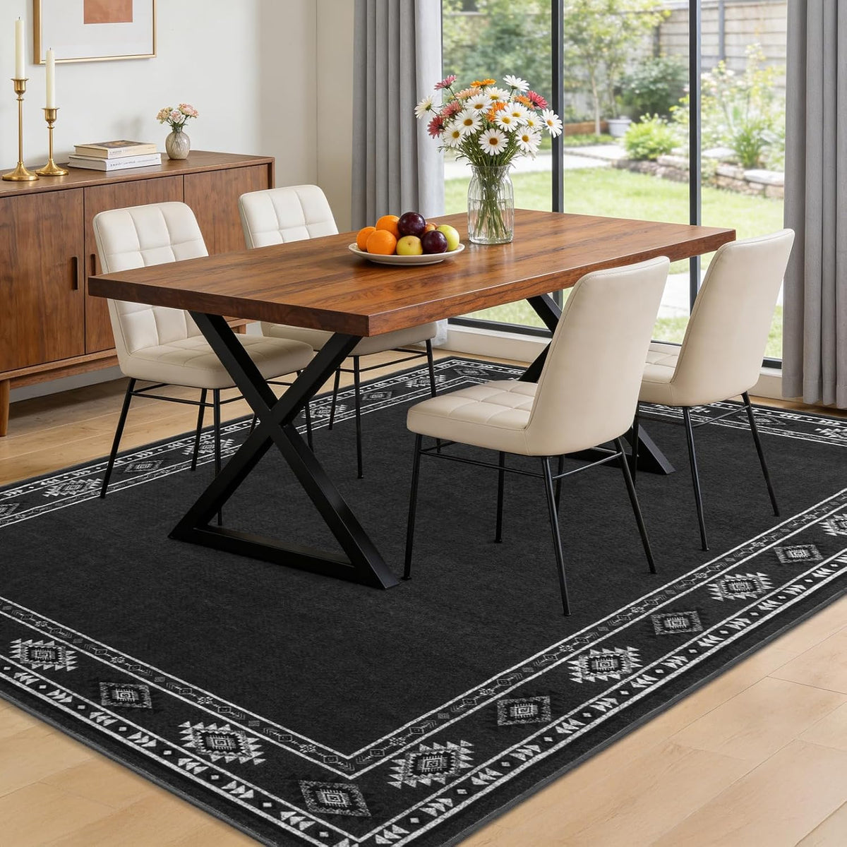 Large Geometric Area Rugs for Living Room Bedroom 4x6 Dark Grey Rug