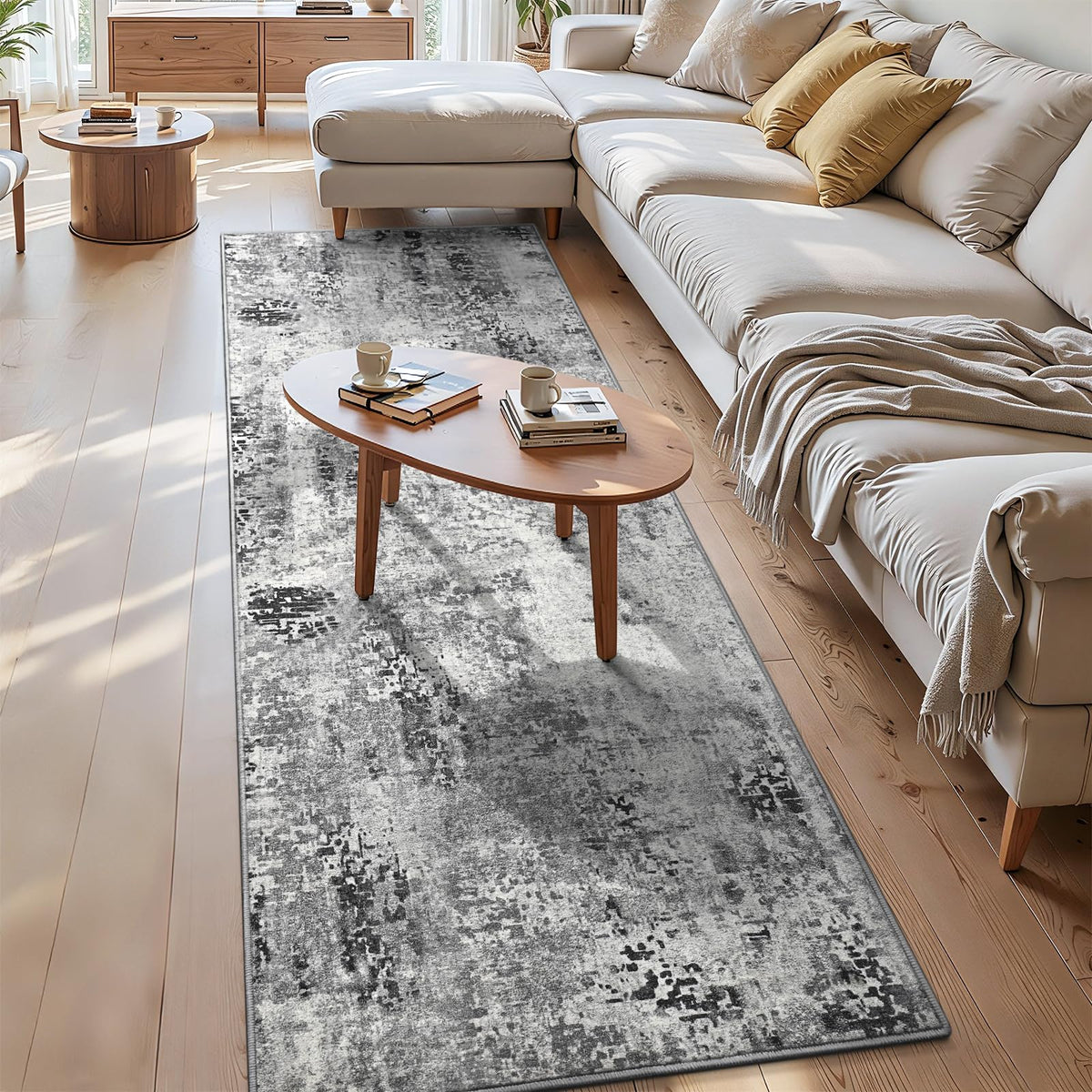 Living Room Rug 5x7 Gray Area Rug Machine Washable Boho Rug Non Slip Abstract Vintage Indoor Large Rugs for Bedroom, Classroom, College Dorm, Farmhouse, Dining Room, Kids Playroom