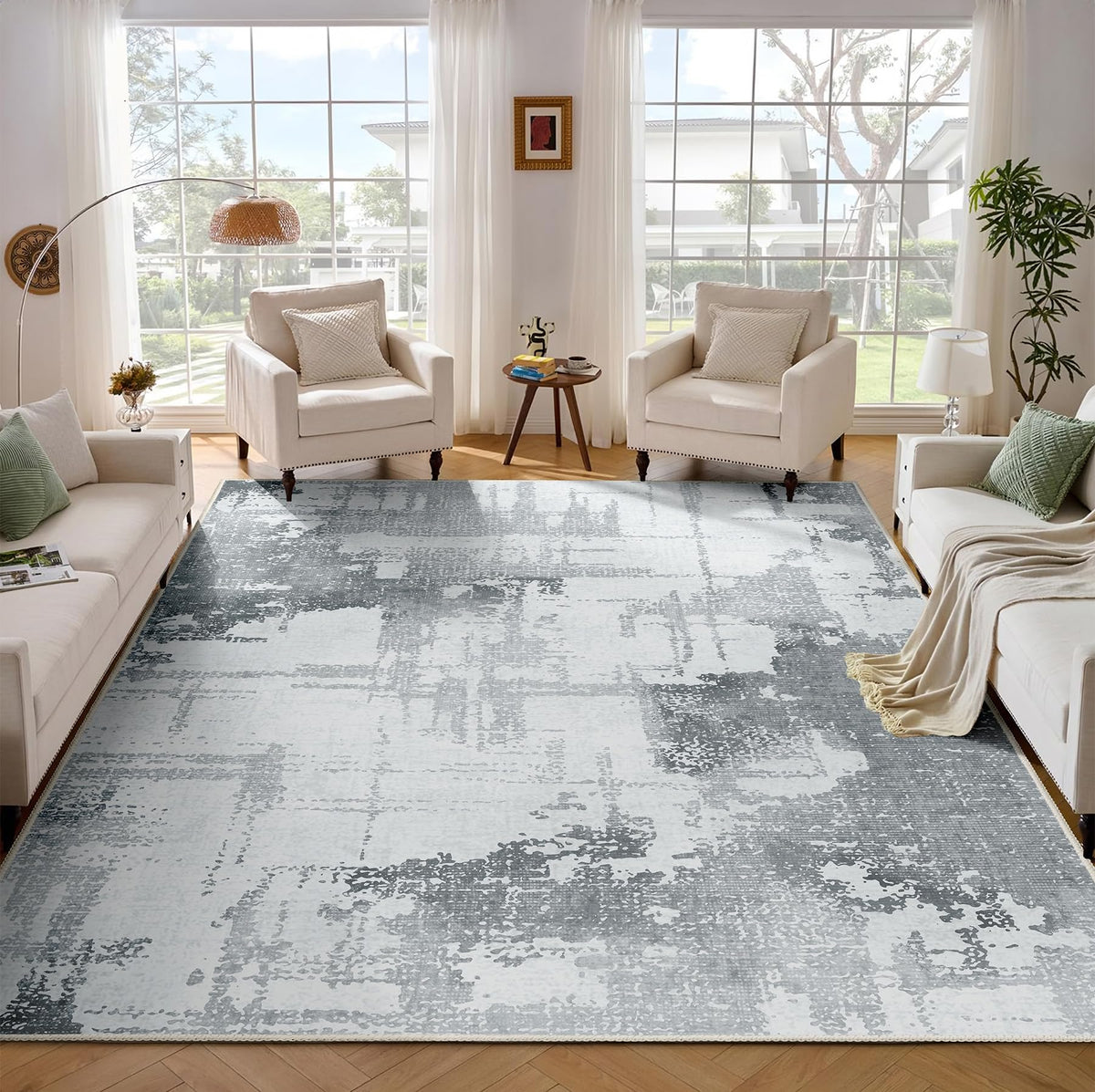 Beige Rug 3x5 Washable Area Rugs for Bedroom Living Room Kitchen Entryway Bedside,Small Modern Marble Abstract Non Slip Carpet