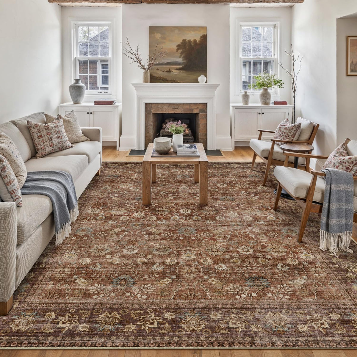 HUGEAR 2x6 Brown Vintage Floral Washable Runner Rug for Hallway