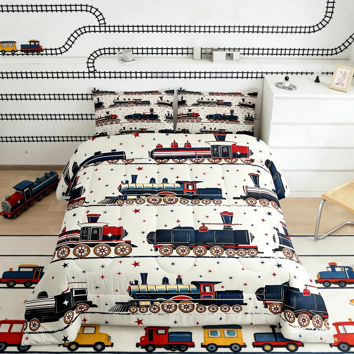 Erosebridal Cartoon Train Comforter Set Twin Kids Bedding for Boys Girls