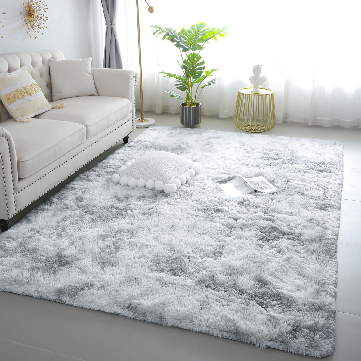 4x6 Light Grey Fluffy Shag Rug for Bedroom, Plush Washable Carpet