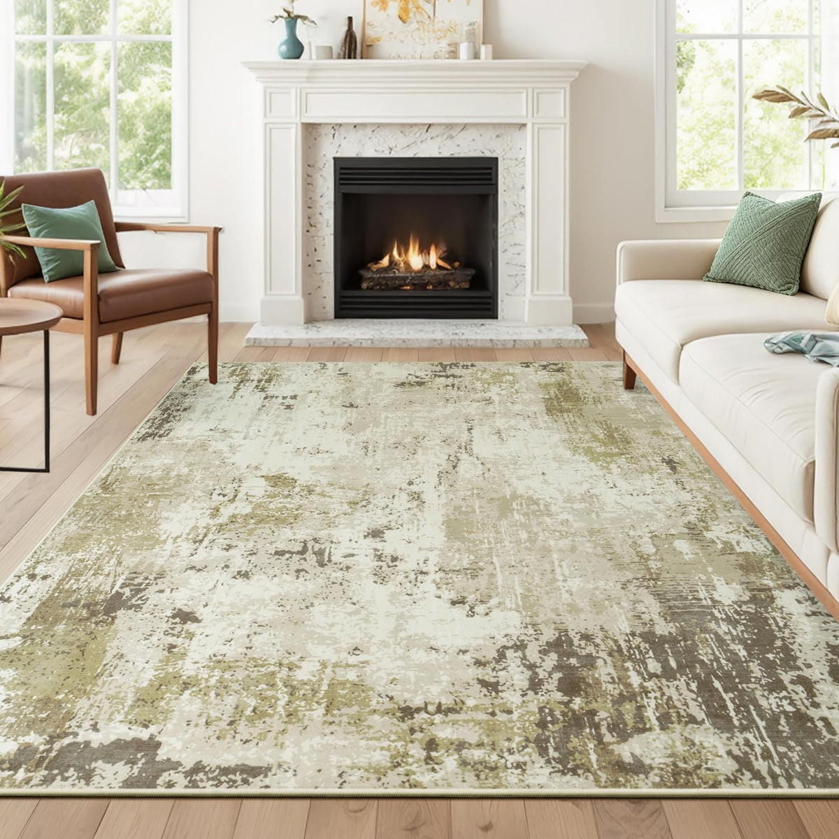 9x12 Area Rugs for Living Room, Large Washable Rug, Brown/Grey