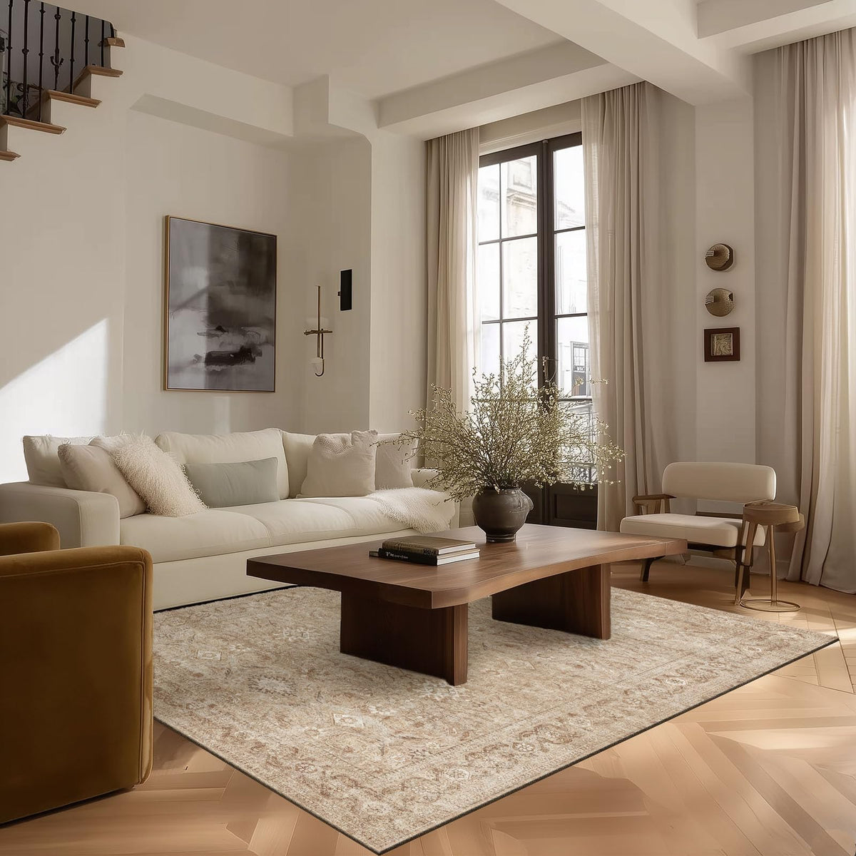 5x7 Area Rug for Living Room: Washable Bedroom Rug Non Slip Low Pile Carpet