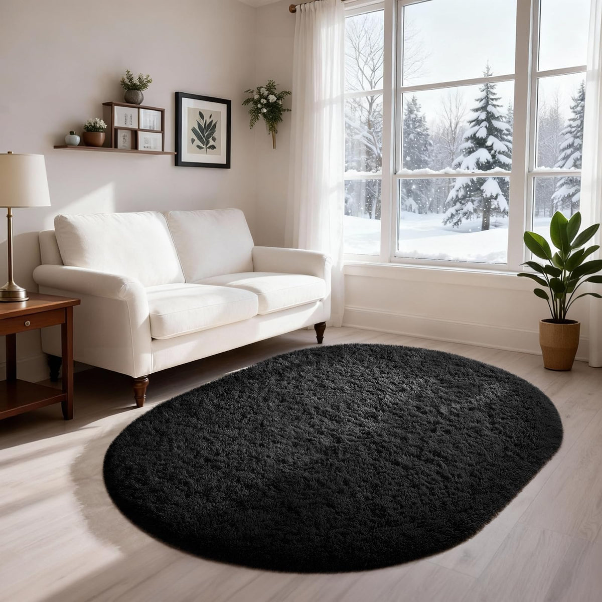 Ophanie Round Rugs 5Ft Ivory Circle Area Rug,Baby Nursery Living Room Bedroom Decor Circular Carpet 5 Foot,Fluffy Fuzzy Shag Plush Cream for Kids Boys Girls Teen with Over 99 pcs Pile fibers