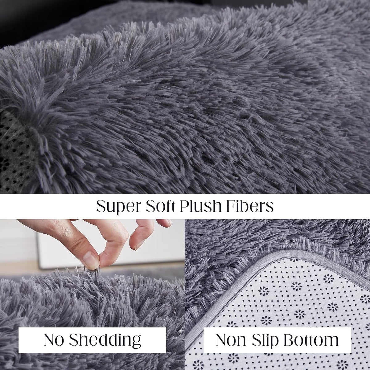 Puremy Fluffy Shag Area Rug, 4x6 Grey Rugs for Bedroom, Soft Plush Area Rugs for Living Room, Non-Slip Indoor Carpet for Nursery, Study Room, Dressing Room, Home Decor