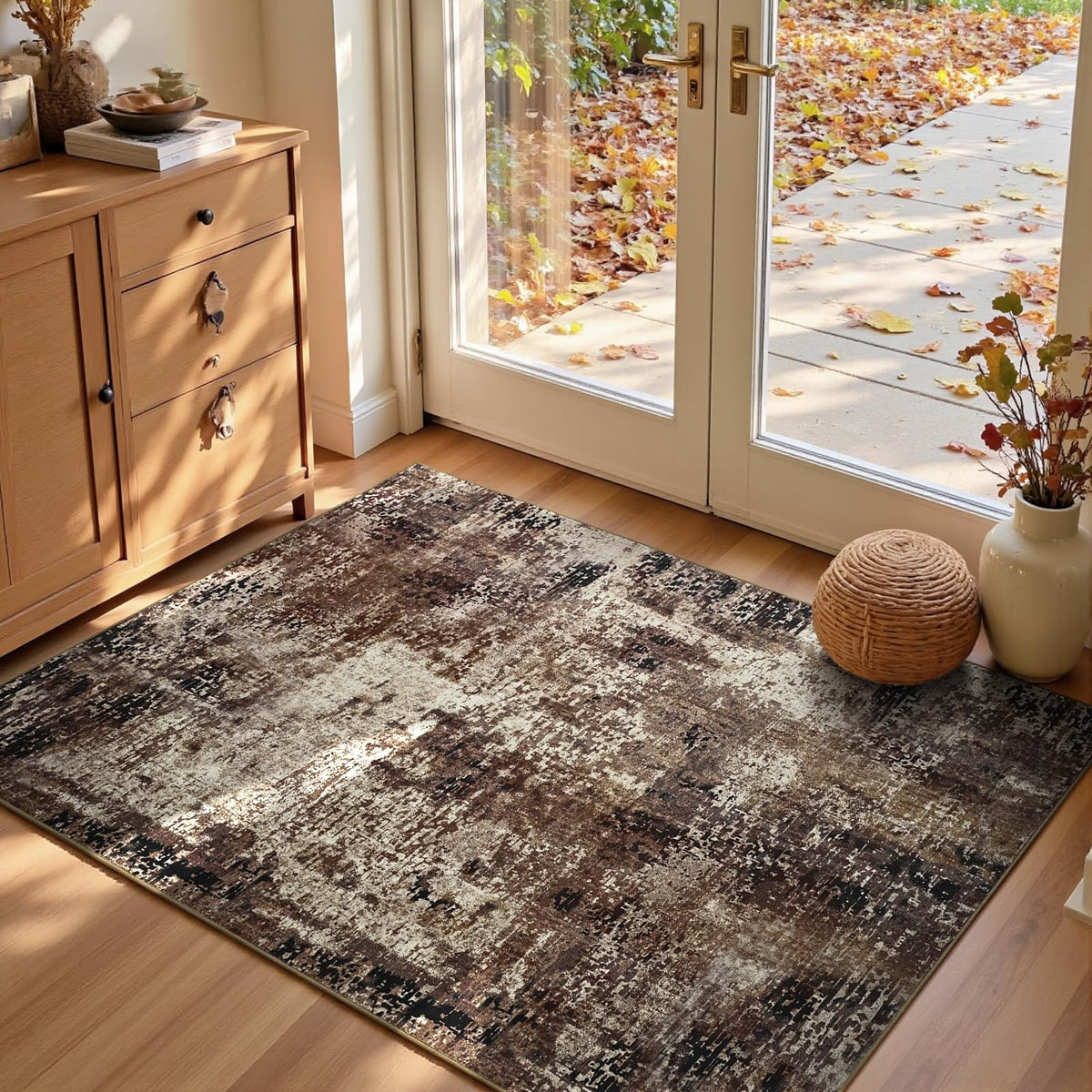 Living Room Rug 5x7 Gray Area Rug Machine Washable Boho Rug Non Slip Abstract Vintage Indoor Large Rugs for Bedroom, Classroom, College Dorm, Farmhouse, Dining Room, Kids Playroom