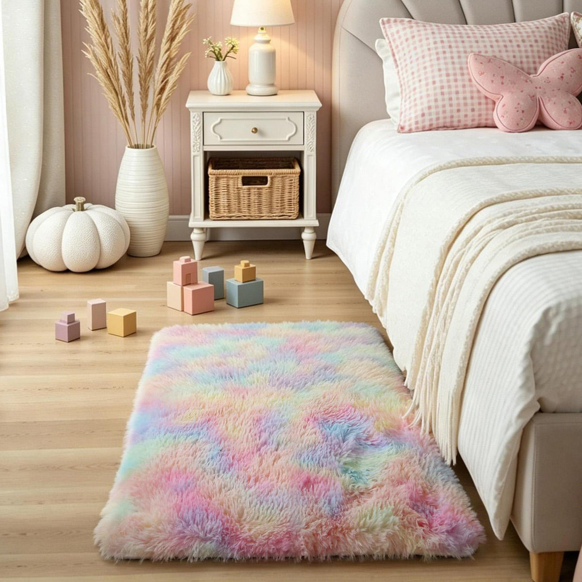 4x6 Light Grey Fluffy Shag Rug for Bedroom, Plush Washable Carpet