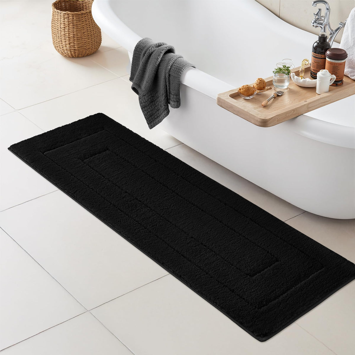 GRANNY SAYS Gray Bathroom Rug 16" x 24", Non-Slip Microfiber Bath Mat