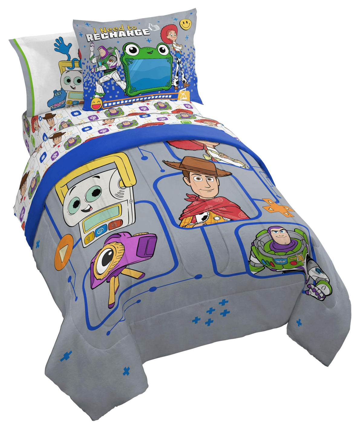 Jay Franco Kids Comforter Set Includes Sheets and Pillow Covers - Soft and Cozy Bed Set for Stylish Room Decor, Official Licensed Bedding, Grey - Toy Story, 7 Piece Full