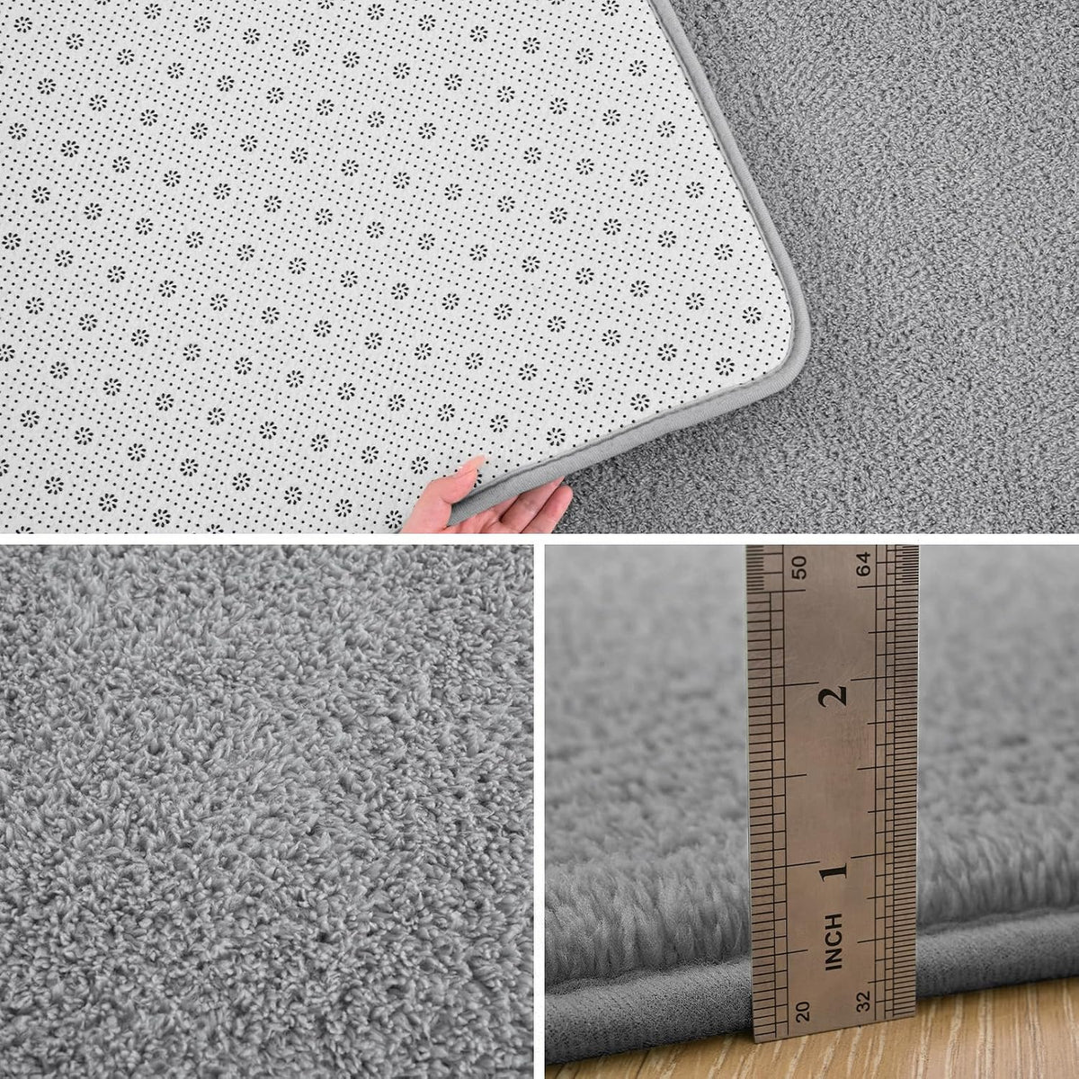 Pettop 4x6 ft Grey Area Rugs for Bedroom Living Room, Washable Memory Foam Indoor Carpet, Modern Aesthetic Minimalist Non Slip Soft Comfy Carpet for Boys Girls Dorm Home Decor