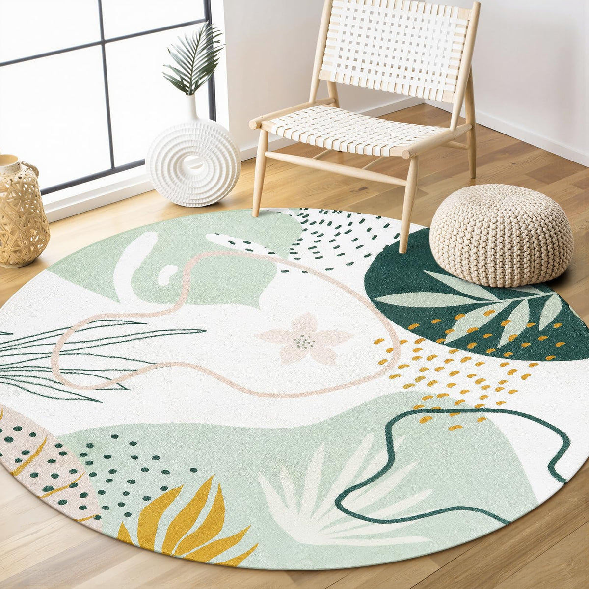 Lahome Pink Boho Nursery Rug 4x6, Washable Non Slip Soft Botanical Area Rug for Girls Bedroom Kids Room Playroom Dorm Apartment Decor