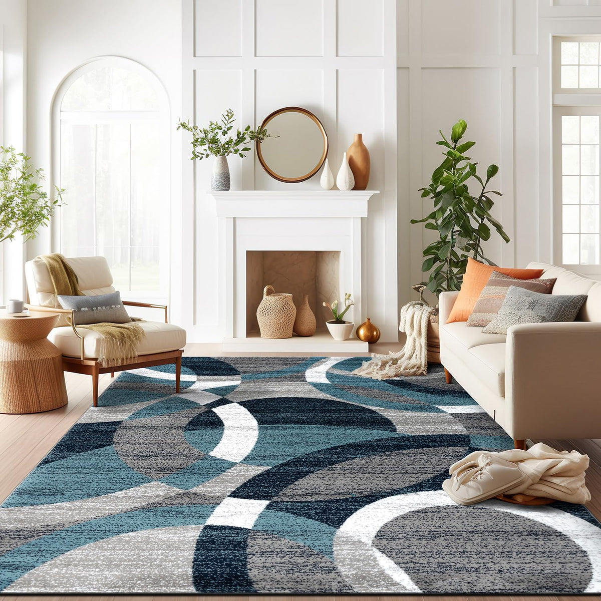 Rugshop Overlapping Circles Modern Geometric Area Rug Red 7'10" x 10'2"