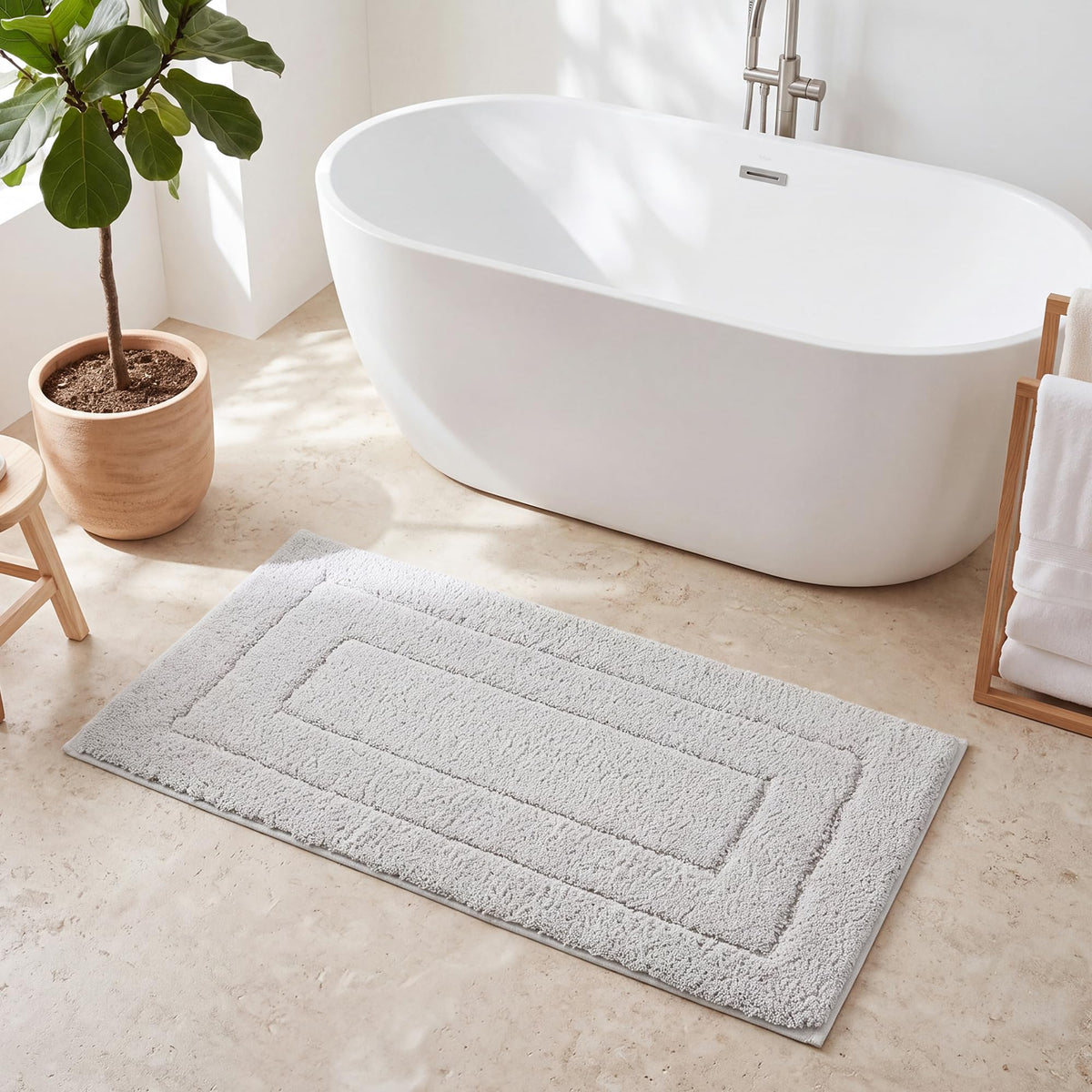 GRANNY SAYS Gray Bathroom Rug 16" x 24", Non-Slip Microfiber Bath Mat