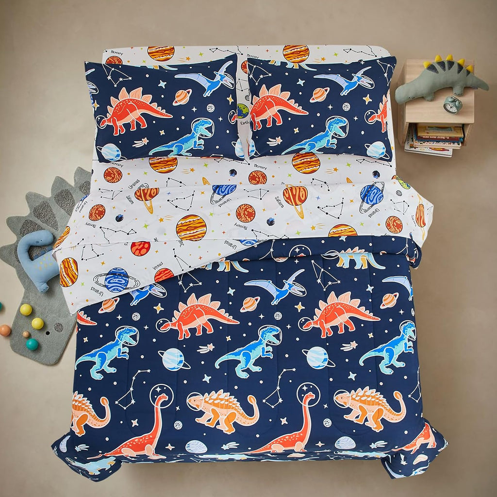 A Nice Night 5pc Glow in The Dark Dinosaur Kids Queen Comforter Sets