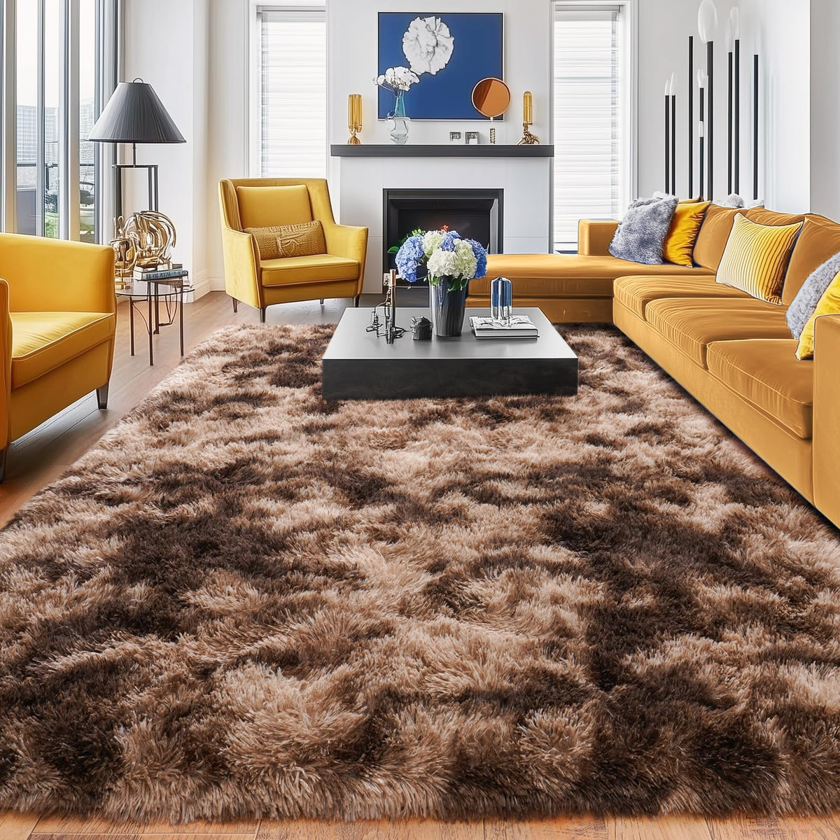 Black Rug for Bedroom, Soft Shaggy Modern Shag 4x6 Area Rugs for Living Room, Upgrade Non-Slip Plush Fluffy Carpet for Kids Boys Girls Room Dorm Home Decor Aesthetic