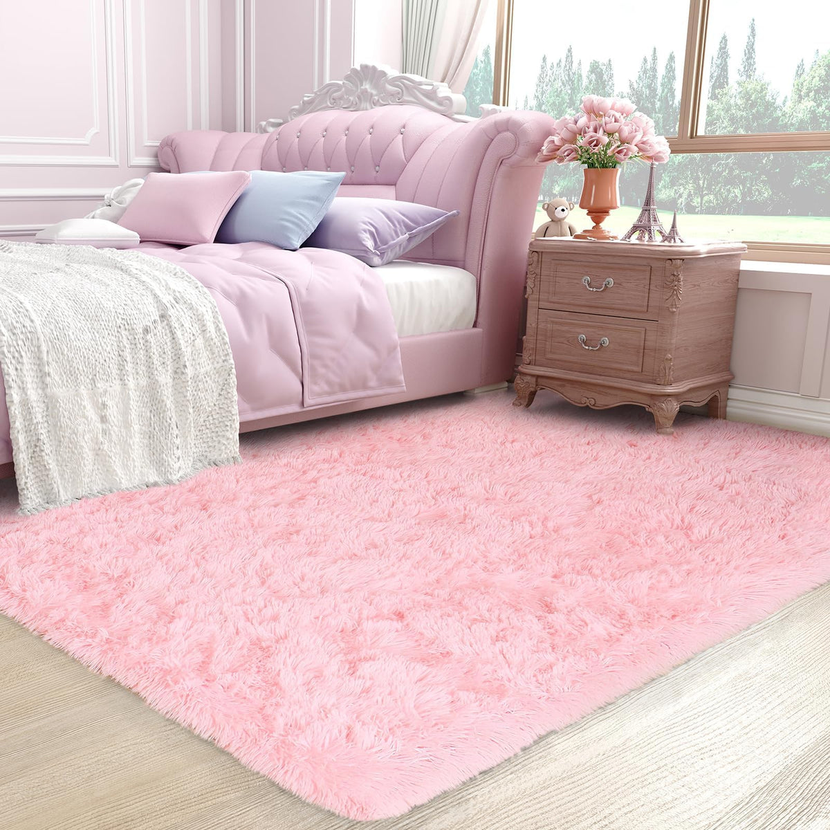 Ophanie Round Rugs 5Ft Ivory Circle Area Rug,Baby Nursery Living Room Bedroom Decor Circular Carpet 5 Foot,Fluffy Fuzzy Shag Plush Cream for Kids Boys Girls Teen with Over 99 pcs Pile fibers
