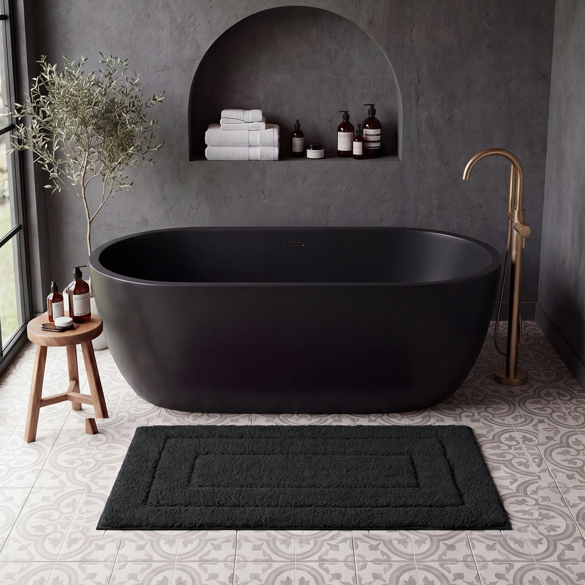 GRANNY SAYS Gray Bathroom Rug 16" x 24", Non-Slip Microfiber Bath Mat