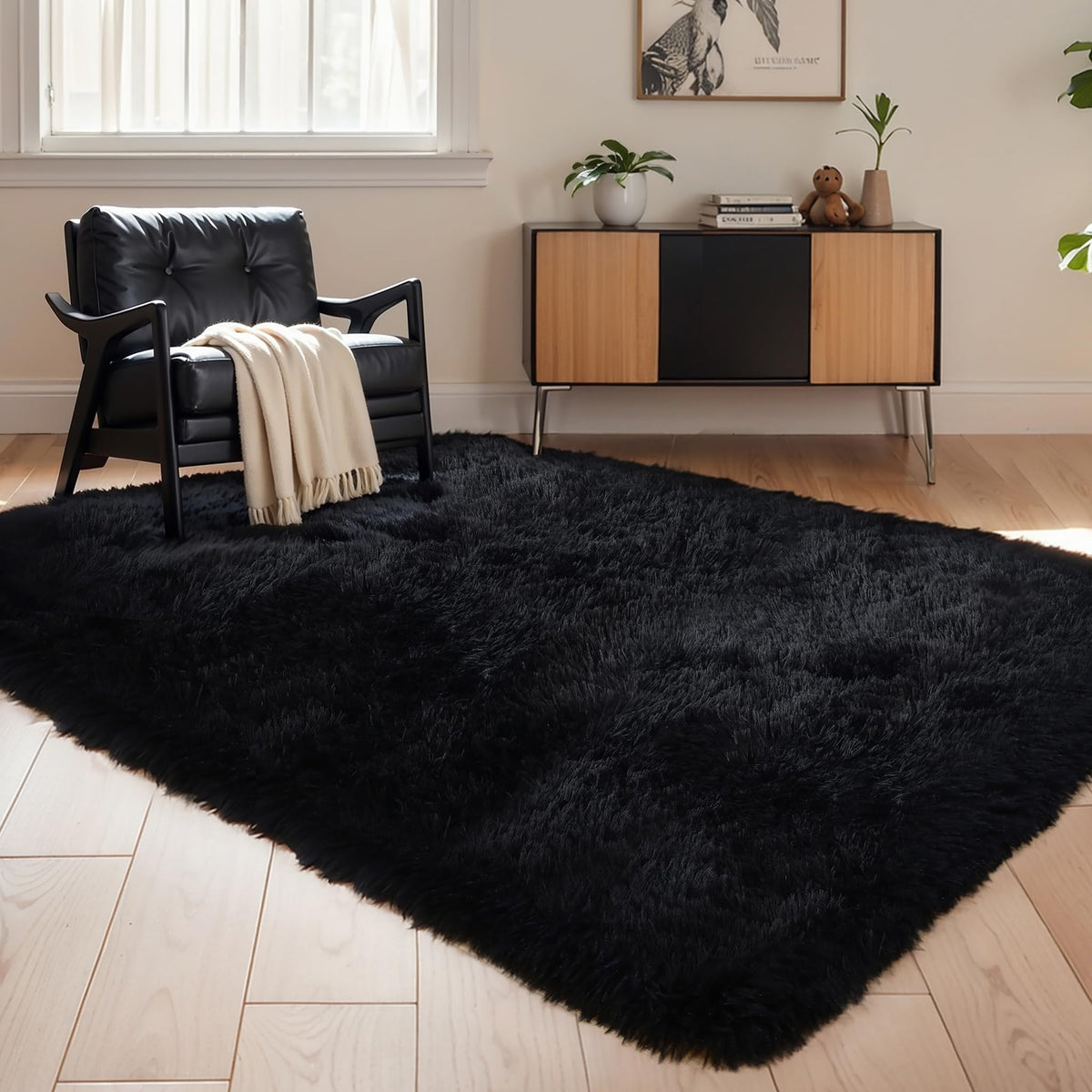4x6 Light Grey Fluffy Shag Rug for Bedroom, Plush Washable Carpet