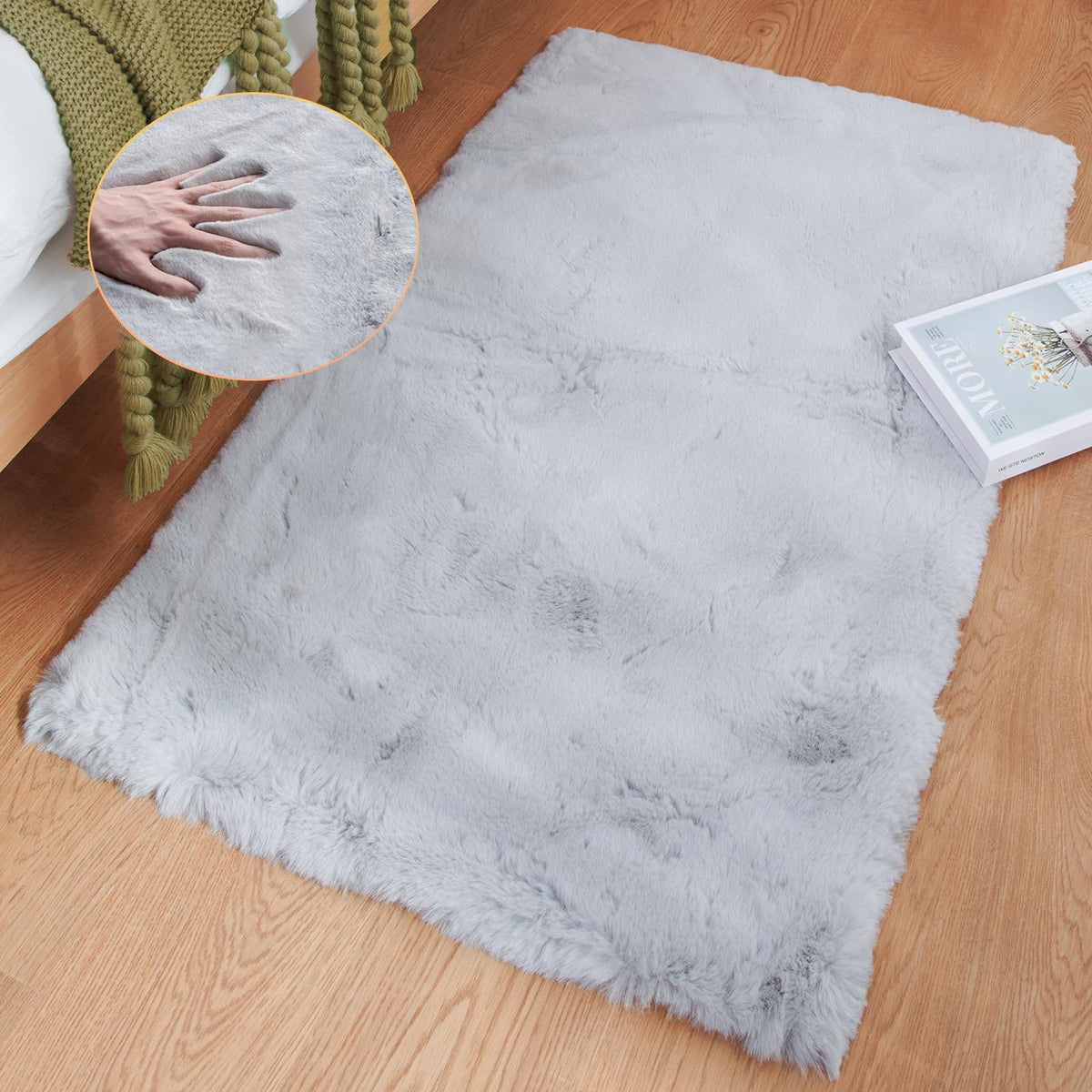 ORINOVA Beige Faux Sheepskin Rabbit Fur Shaggy Rugs for Bedroom Small Shag Washable Fluffy Fur Rug for Living Room Rug 2x3 Nursery Rectange Rugs