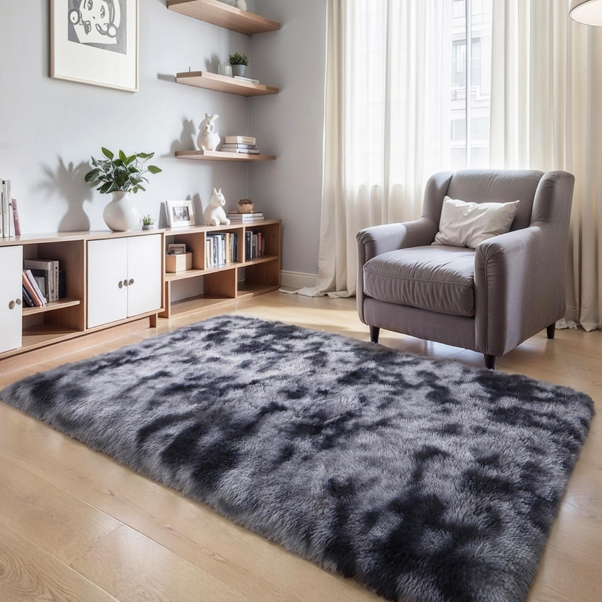 4x6 Light Grey Fluffy Shag Rug for Bedroom, Plush Washable Carpet