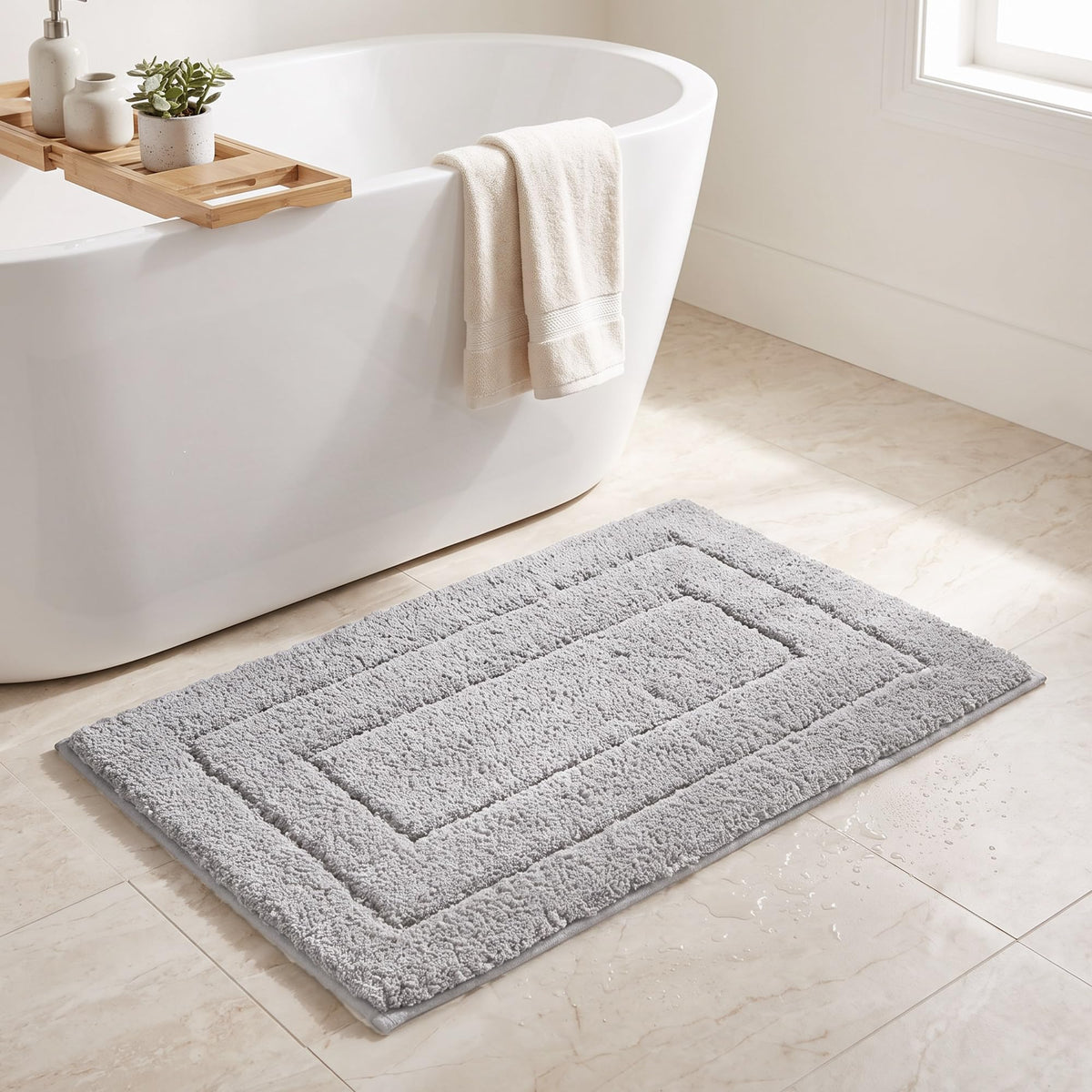 GRANNY SAYS Gray Bathroom Rug 16" x 24", Non-Slip Microfiber Bath Mat