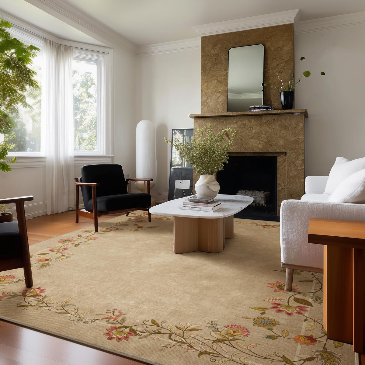 5x7 Area Rug for Living Room: Washable Bedroom Rug Non Slip Low Pile Carpet