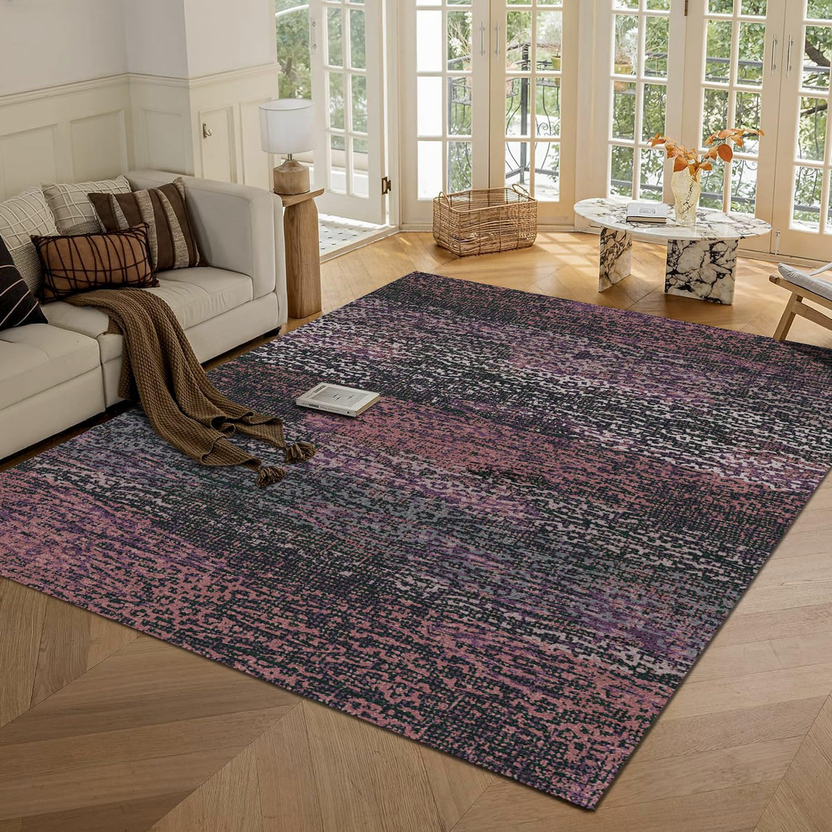 RUGSURE Washable Area Rug - 1/6 Thick - Stain & Water Resistant Non-Slip - Resistant Rug for Living Room, Bedroom, Nursery, Pet & Child Friendly, Vintage Charm Area Rugs (Grey+LightTeal, 3' x 5 ')