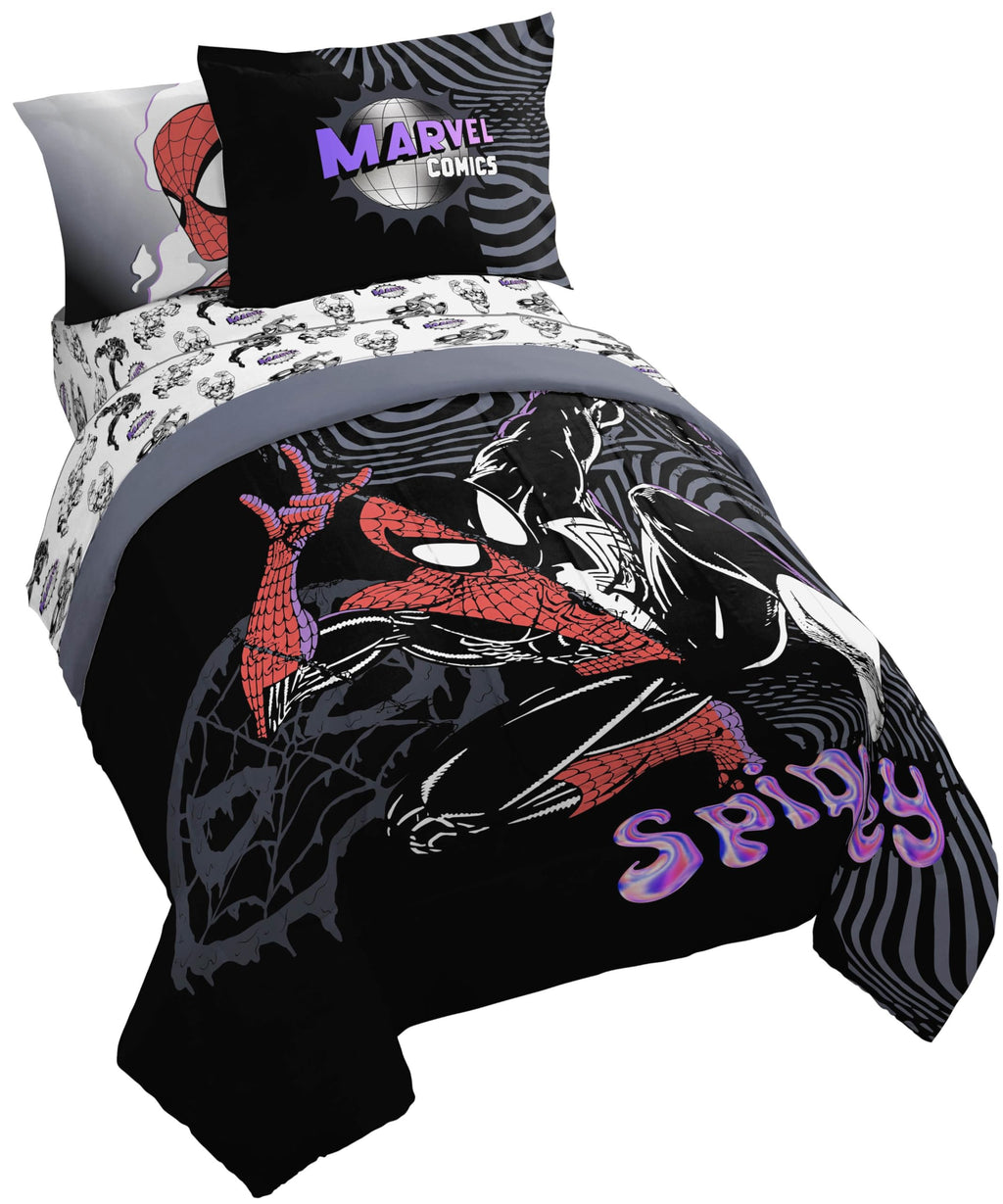 Jay Franco Kids Comforter Set Includes Sheets and Pillow Covers - Soft and Cozy Bed Set for Stylish Room Decor, Official Licensed Bedding, Black - Spiderman, 5 Piece Twin