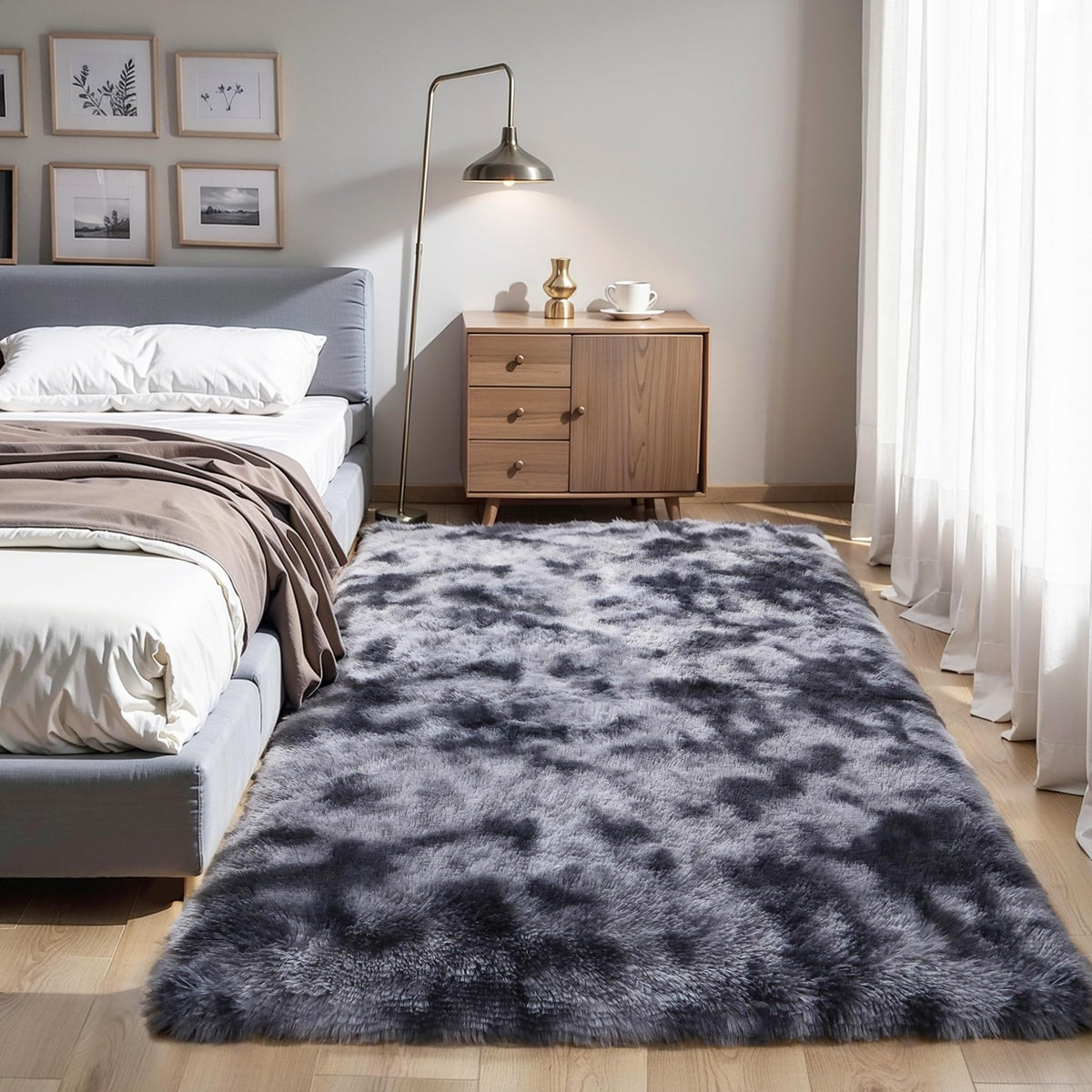 4x6 Light Grey Fluffy Shag Rug for Bedroom, Plush Washable Carpet