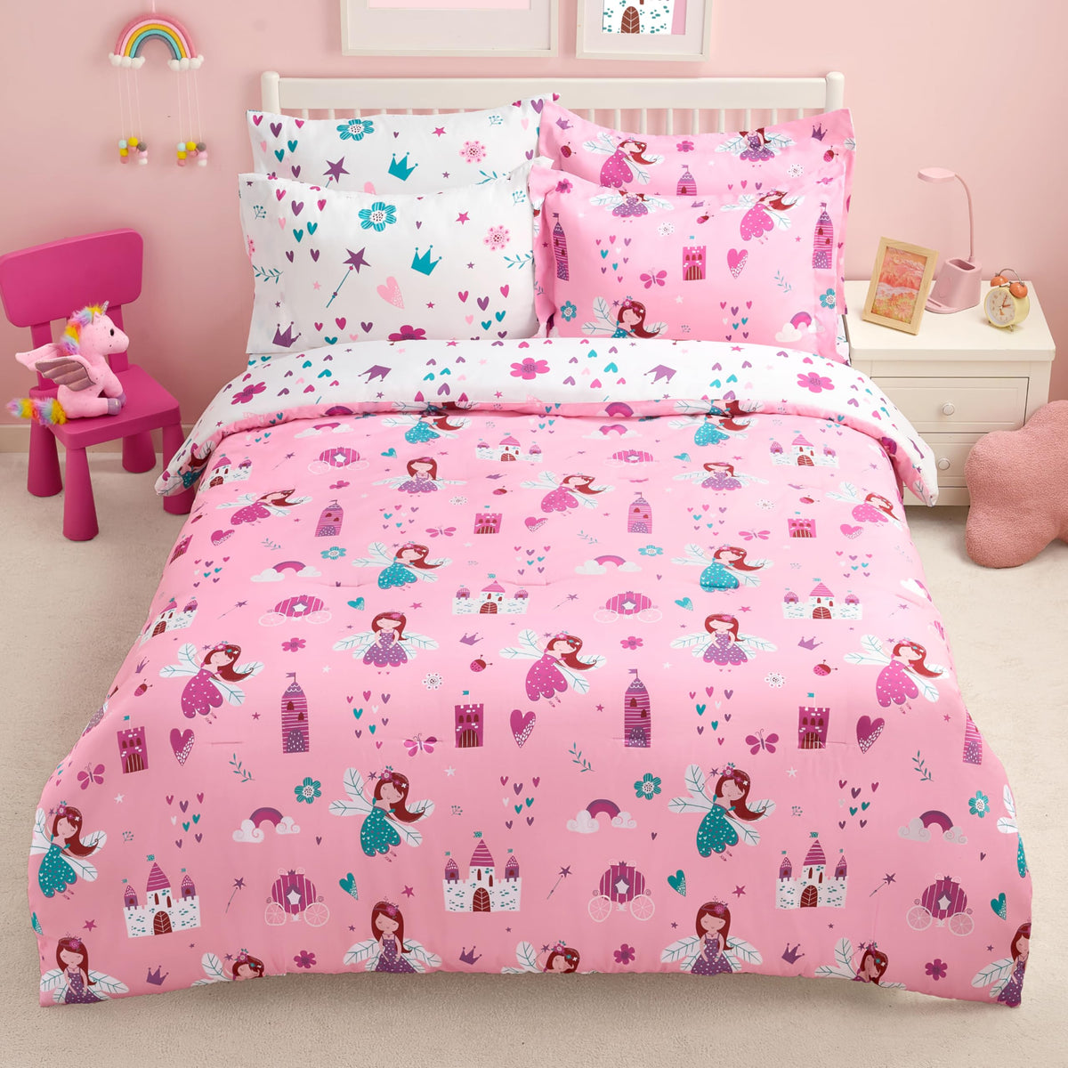 Joiedomi Kids Comforter Set Bedding Set for Boys Girls Super Soft Microfiber Bed in a Bag with Comforter Sheets Pillowcase Sham, Dark Blue Dinosaur, Twin