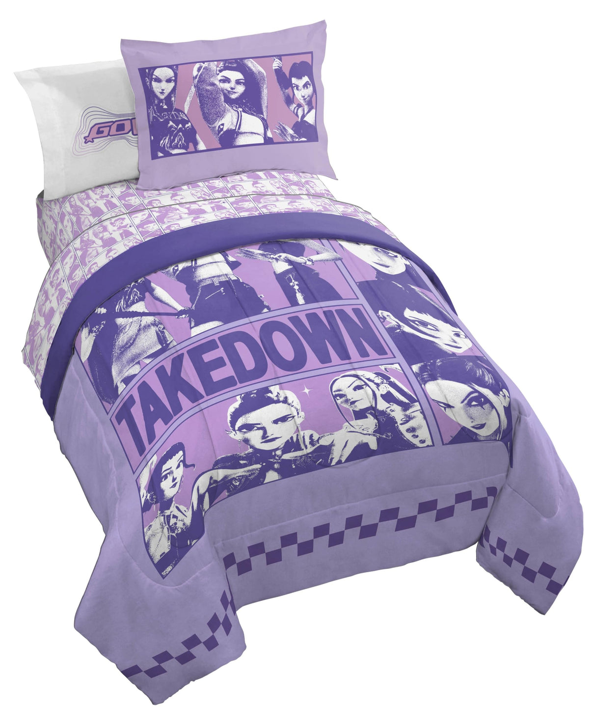 Disney Frozen Kids Full Comforter Set 7 Piece Bed in a Bag, Purple
