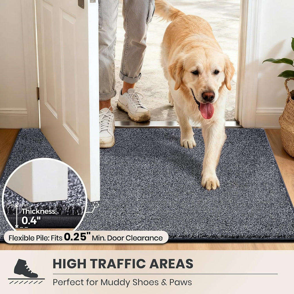 PURRUGS Dirt Trapping Indoor Door Mat, 20" x 31.5", Bluish Grey-Black