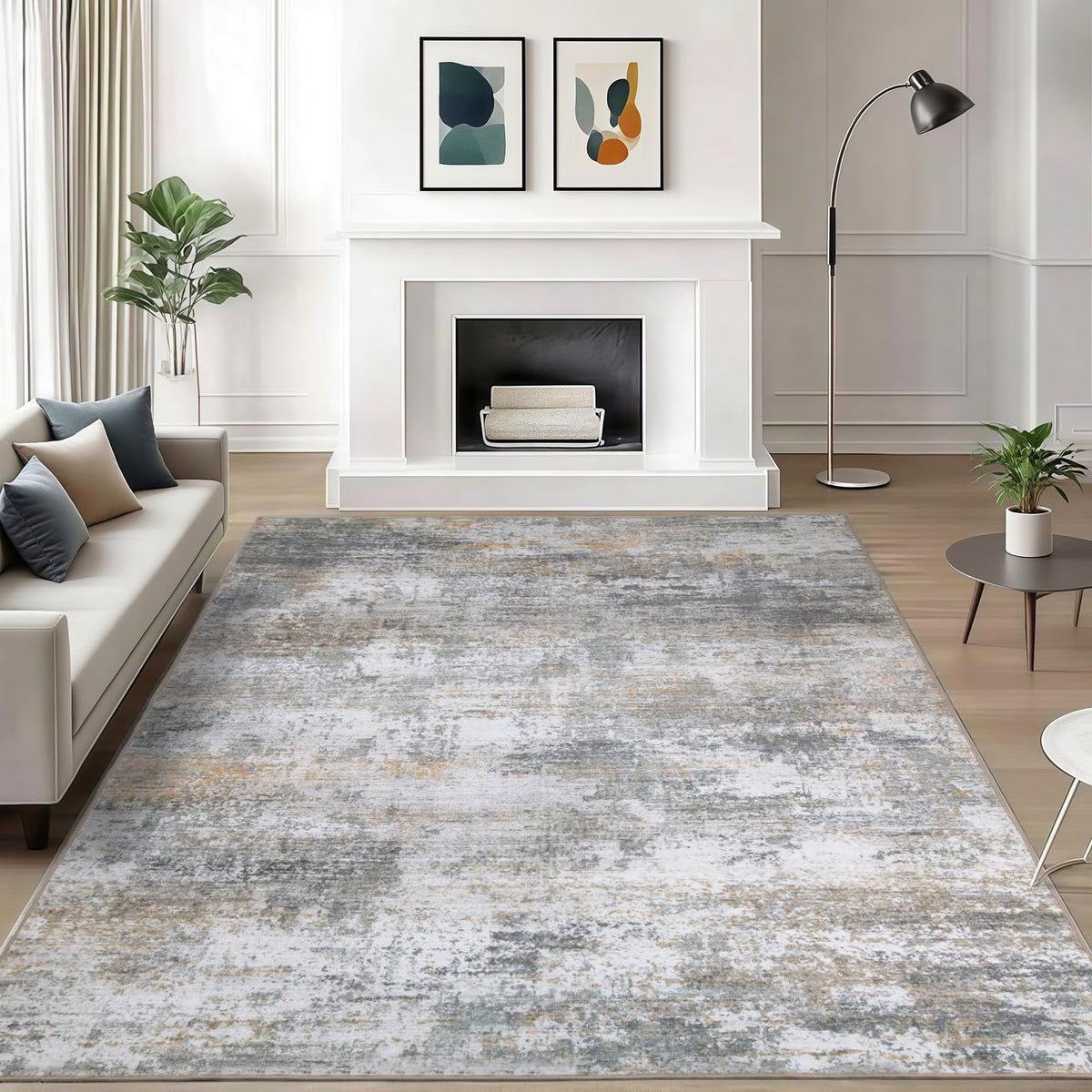 WILLSUN Washable Area Rugs, 5x7 Non-Slip Boho Large Area Rugs for Living Room, Bedroom, Machine Washable Vintage Rug, Indoor Floral Print Carpet for Home Decor, Kid & Pet Friendly Mat