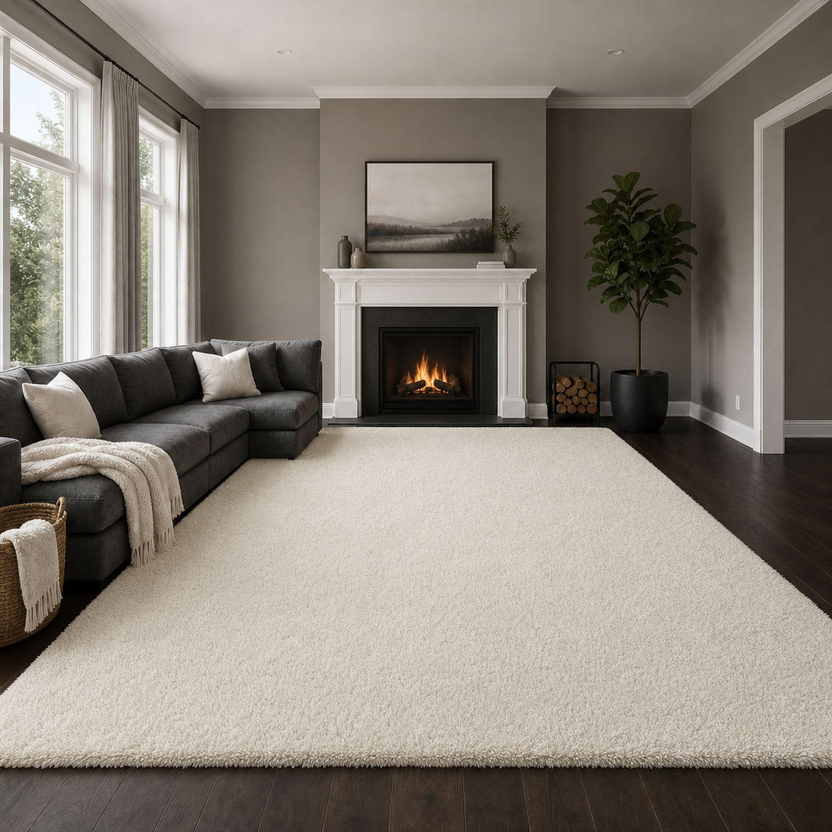 Ophanie Round Rugs 5Ft Ivory Circle Area Rug,Baby Nursery Living Room Bedroom Decor Circular Carpet 5 Foot,Fluffy Fuzzy Shag Plush Cream for Kids Boys Girls Teen with Over 99 pcs Pile fibers