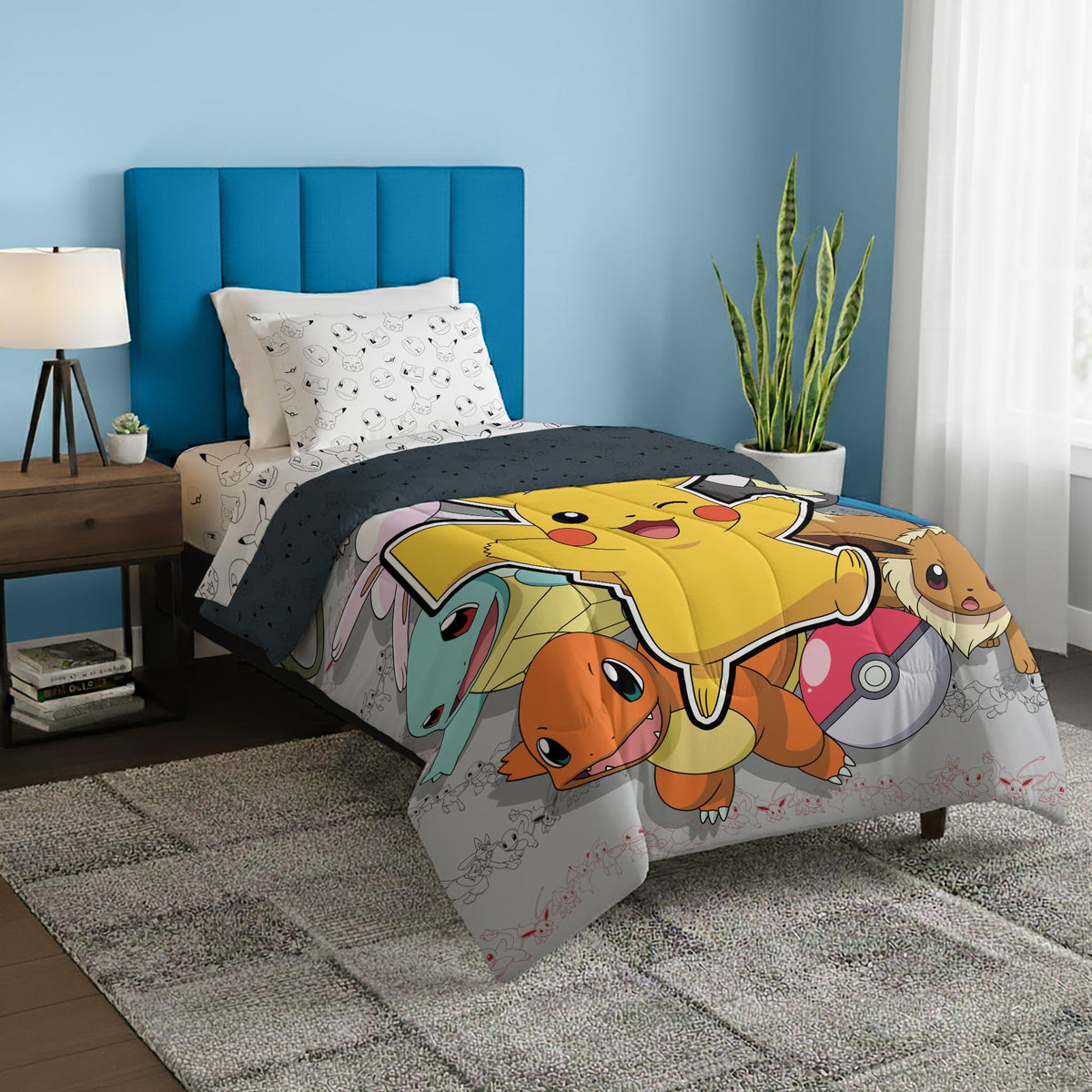 Northwest Pokemon First Starters Full Size Bed in a Bag Set, Pikachu Charmander Squirtle Bulbasaur, Kids Boys Girls Bedding Comforter Sheets