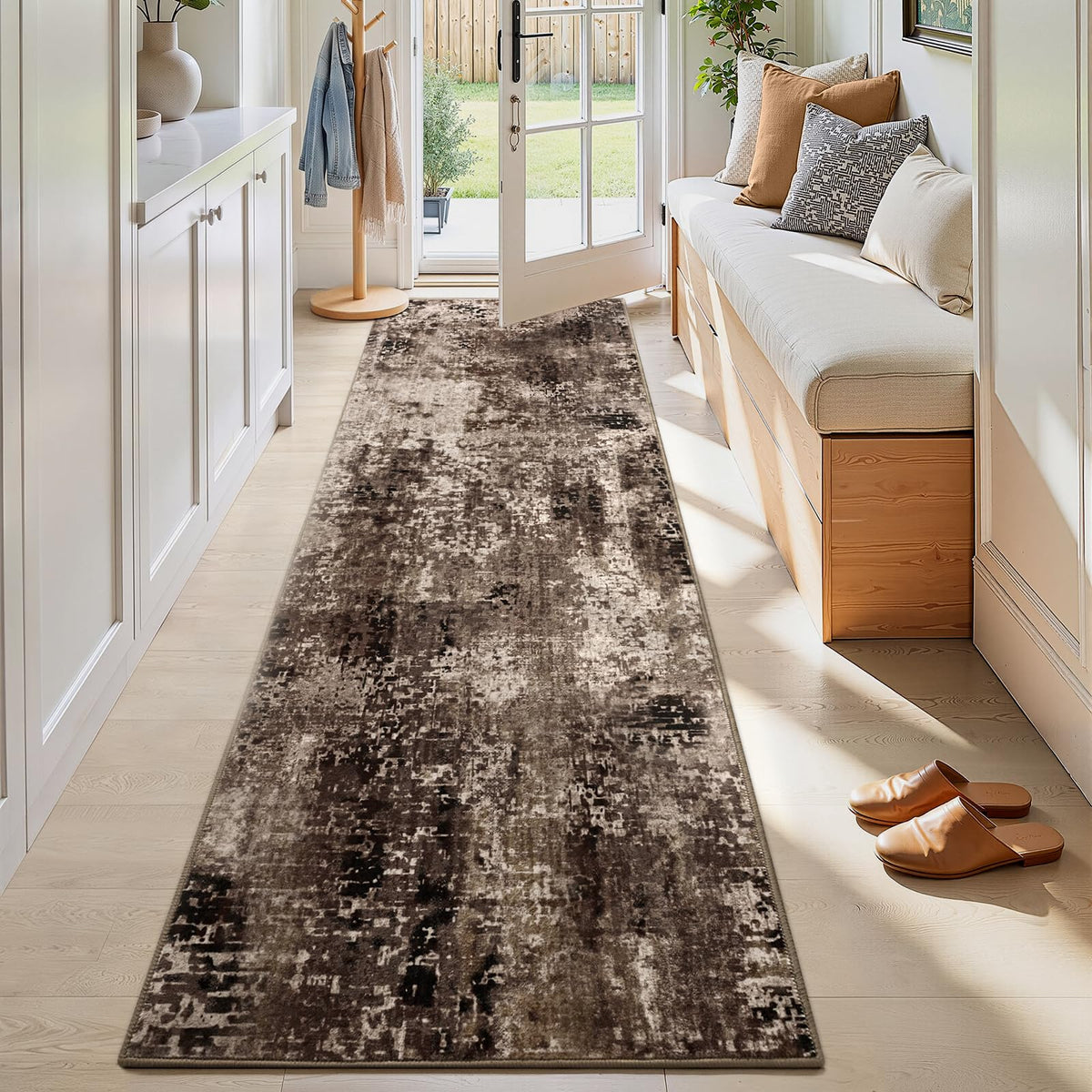 Living Room Rug 5x7 Gray Area Rug Machine Washable Boho Rug Non Slip Abstract Vintage Indoor Large Rugs for Bedroom, Classroom, College Dorm, Farmhouse, Dining Room, Kids Playroom