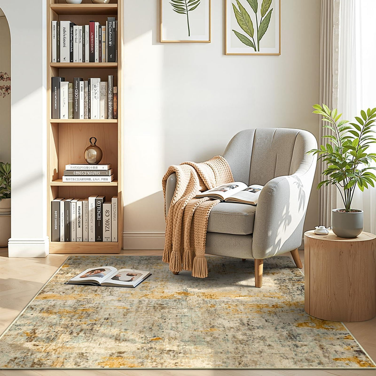 Living Room Rug 5x7 Gray Area Rug Machine Washable Boho Rug Non Slip Abstract Vintage Indoor Large Rugs for Bedroom, Classroom, College Dorm, Farmhouse, Dining Room, Kids Playroom