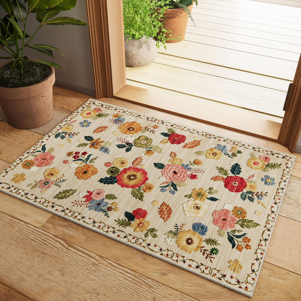 5x7 Area Rug for Living Room: Washable Bedroom Rug Non Slip Low Pile Carpet