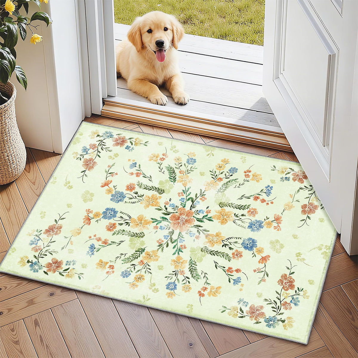 Beige Rug 3x5 Washable Area Rugs for Bedroom Living Room Kitchen Entryway Bedside,Small Modern Marble Abstract Non Slip Carpet