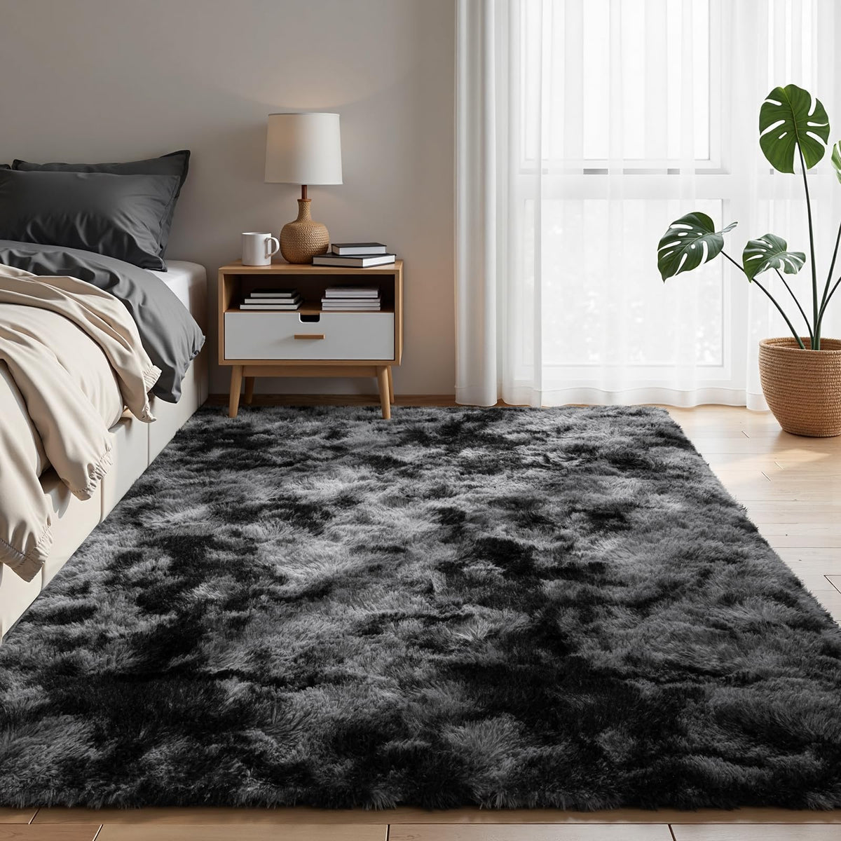 Zentavio Area Rugs for Living Room Grey Rugs for Bedroom 4x6 Carpet Fluffy Furry Soft Shag Aesthetic Plush High Pile Gray Throw Rug for Nursery Kids Room Dorm