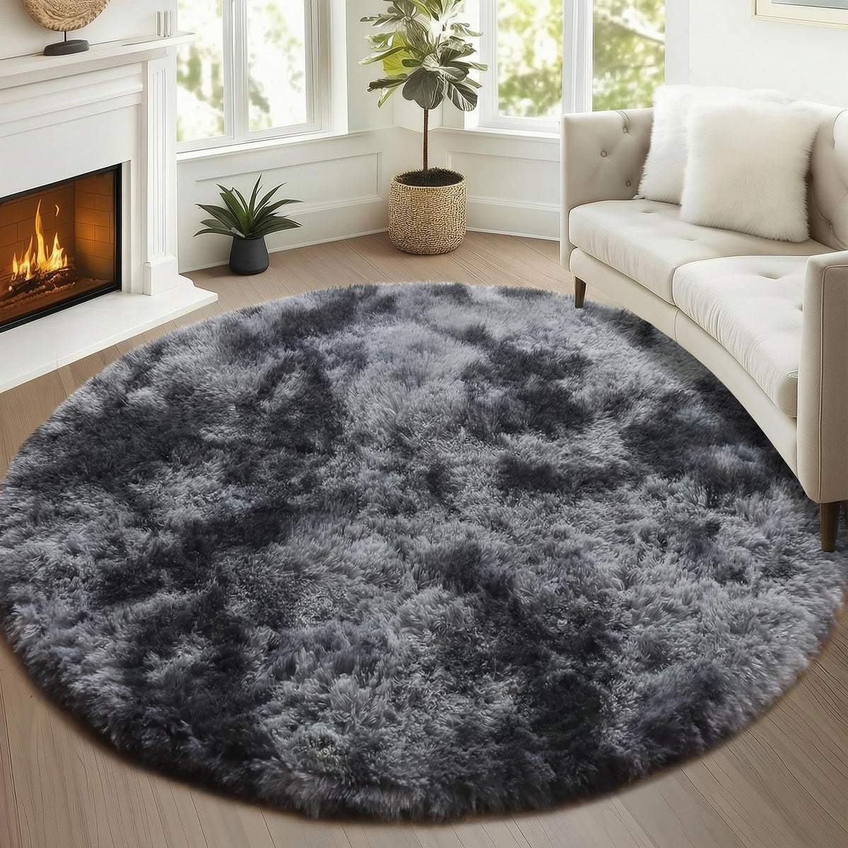 Area Rugs for Bedroom Living Room, 4x6 Fluffy Grey and Black Geometric Rug