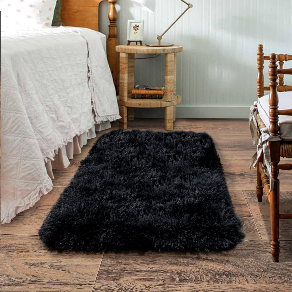 Black Rug for Bedroom, Soft Shaggy Modern Shag 4x6 Area Rugs for Living Room, Upgrade Non-Slip Plush Fluffy Carpet for Kids Boys Girls Room Dorm Home Decor Aesthetic