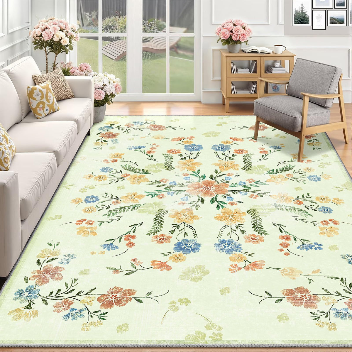 Beige Rug 3x5 Washable Area Rugs for Bedroom Living Room Kitchen Entryway Bedside,Small Modern Marble Abstract Non Slip Carpet