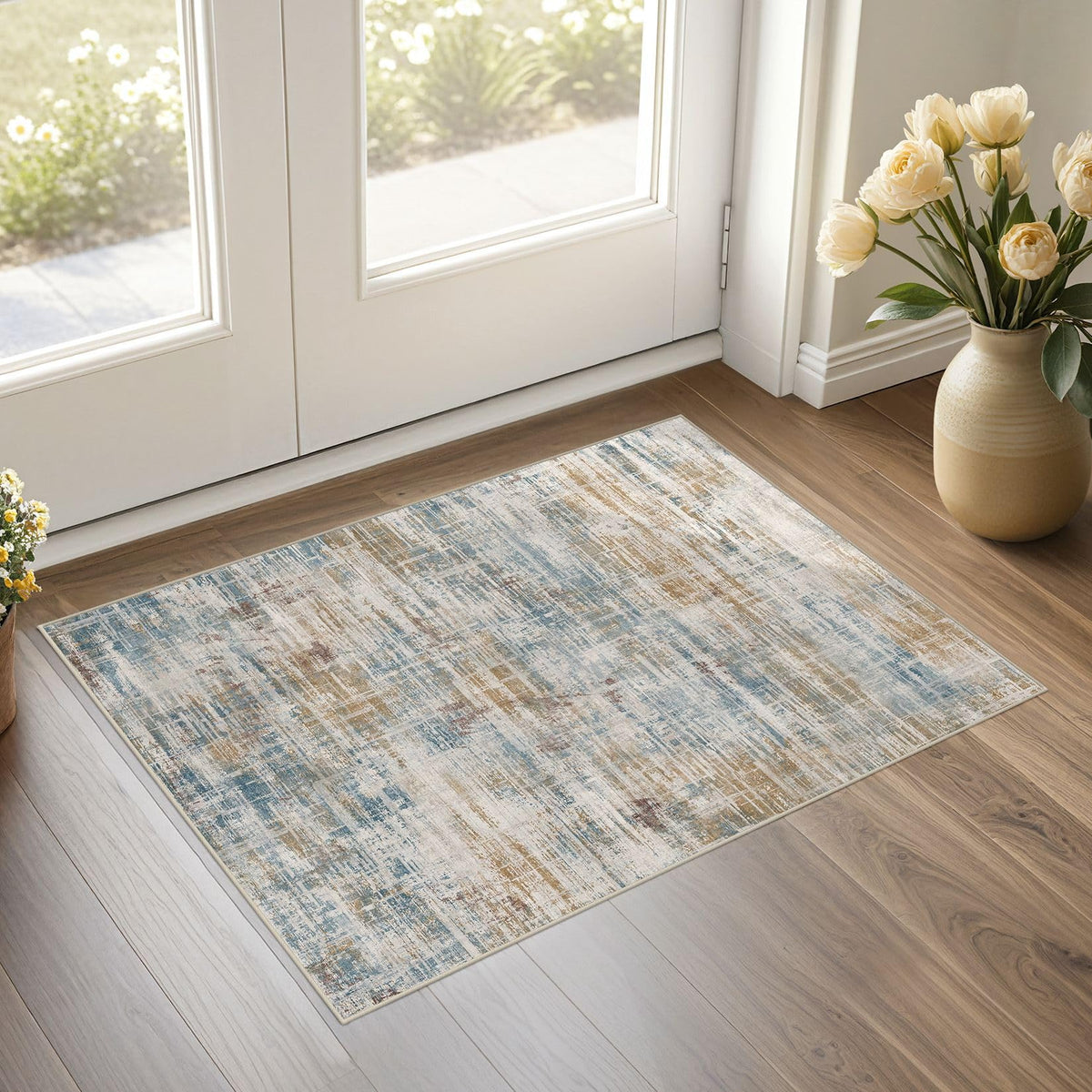 UERMEI 6x9 Area Rug for Living Room Washable Abstract Blue Brown Carpet