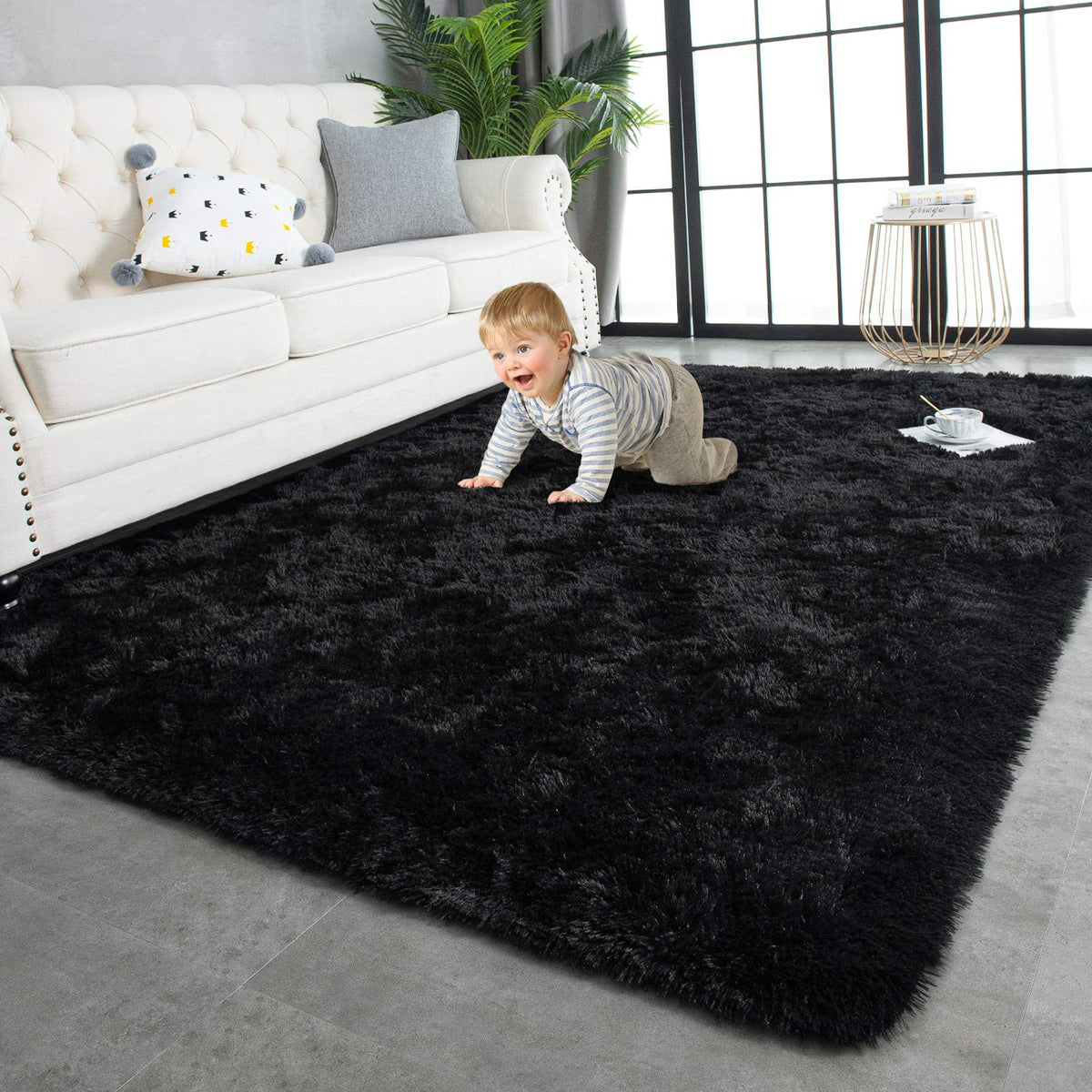 TWINNIS Super Soft Shaggy Rugs Fluffy Carpets, 4x5.9 Feet, Indoor Modern Plush Area Rugs for Living Room Bedroom Kids Room Nursery Home Decor, Upgrade Anti-Skid Rectangular Fuzzy Rug, Grey