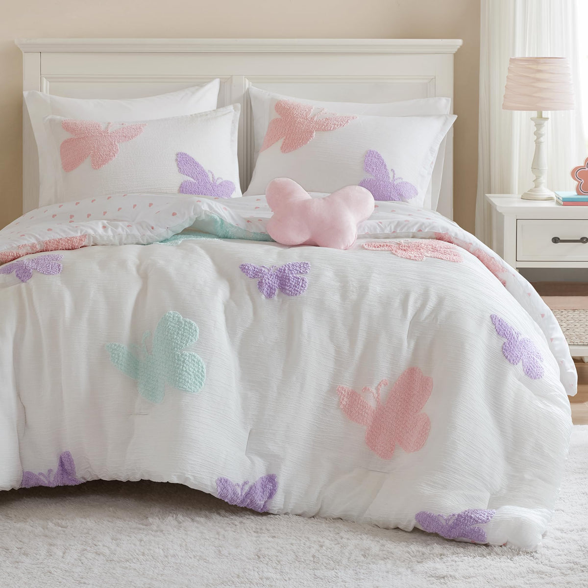Intelligent Design Kids White Floral Queen Comforter Set for Girls, 4pc