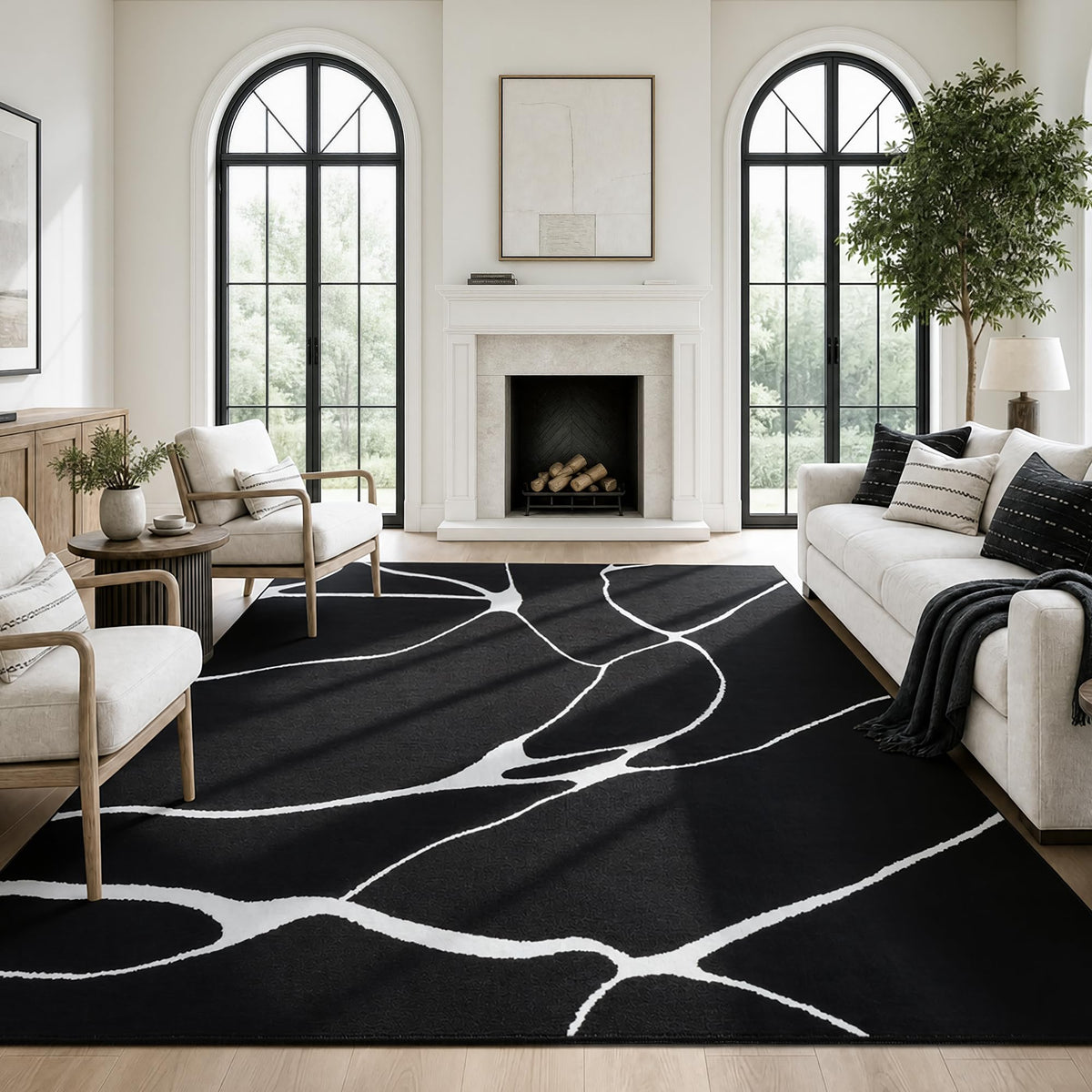 YIHOUSE 6x9 Washable Modern Abstract Black White Area Rug